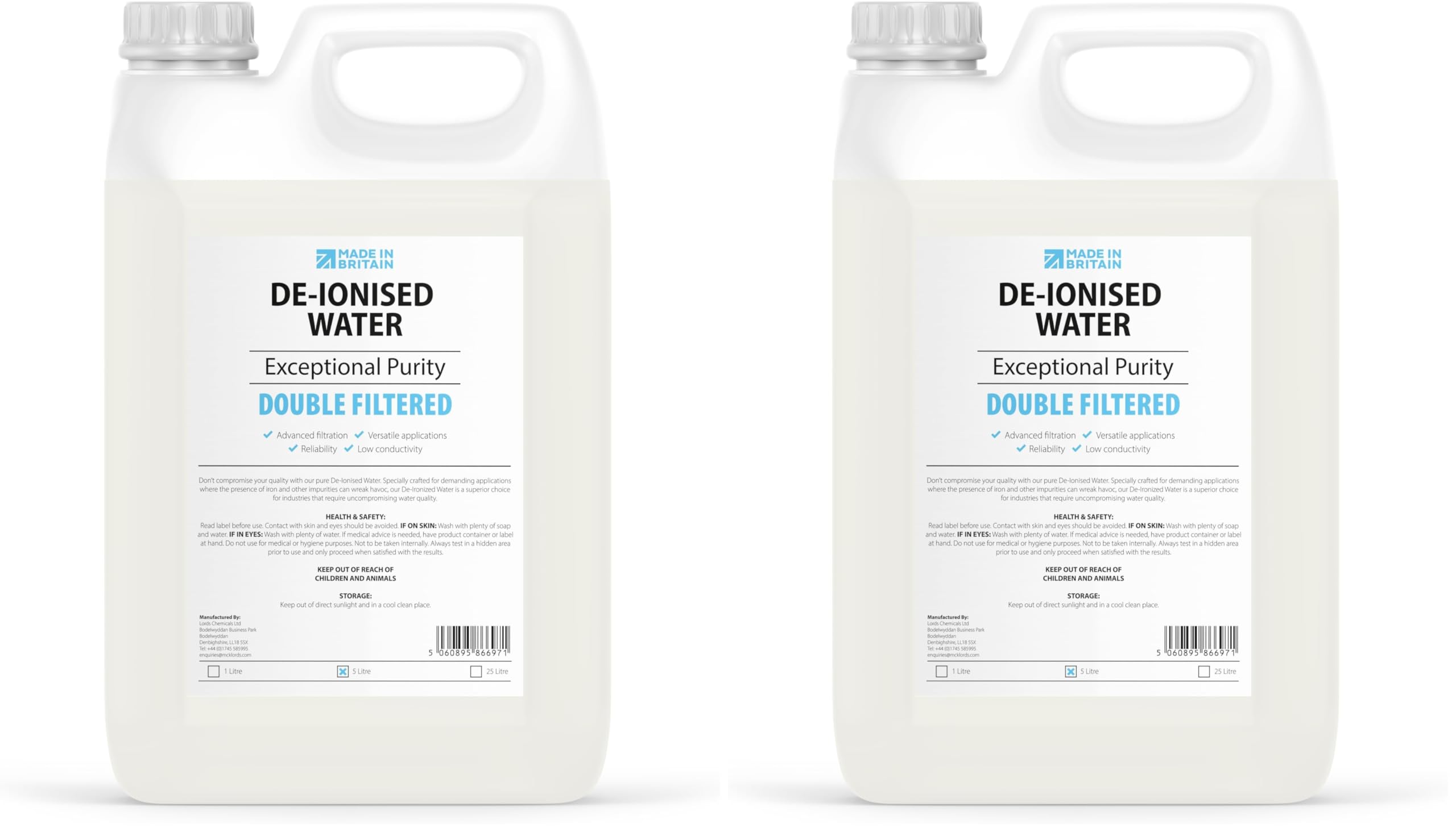 ChemLab - De-Ionised Water | Demineralised, Deionised use with Irons, Steam Cleaner, Car Batteries & Radiators, Cleaning, Aquarium - 5 Litre