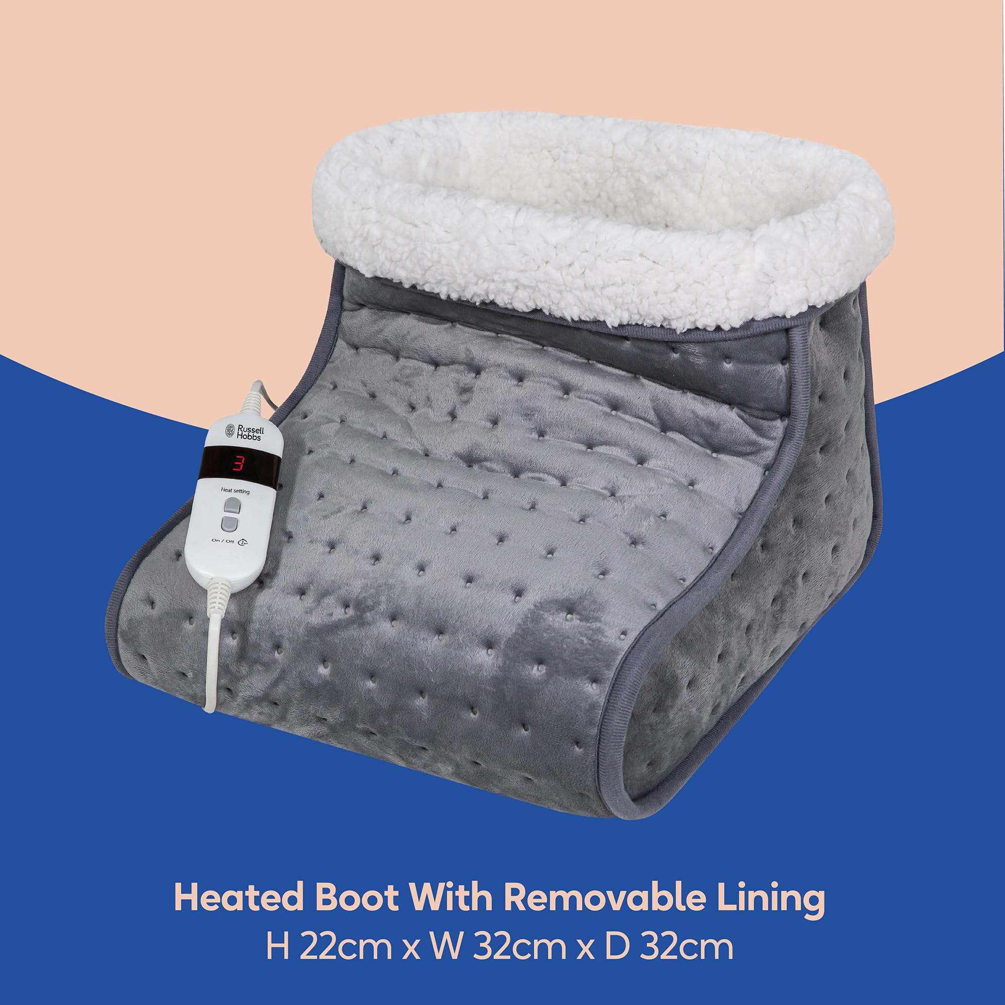 Russell Hobbs Electric Foot Warmer - Grey - 3 Heat Settings - Quick Heat Up - Detachable - Machine Washable - RHHSL1001