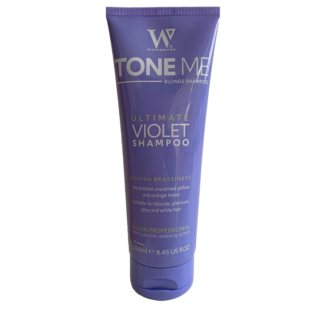 Watermans Tone Me Purple Shampoo 250ml Sulphate Free - For Blonde Bleached and Grey Hair - Comes with Free Make up bag - Damaged Box