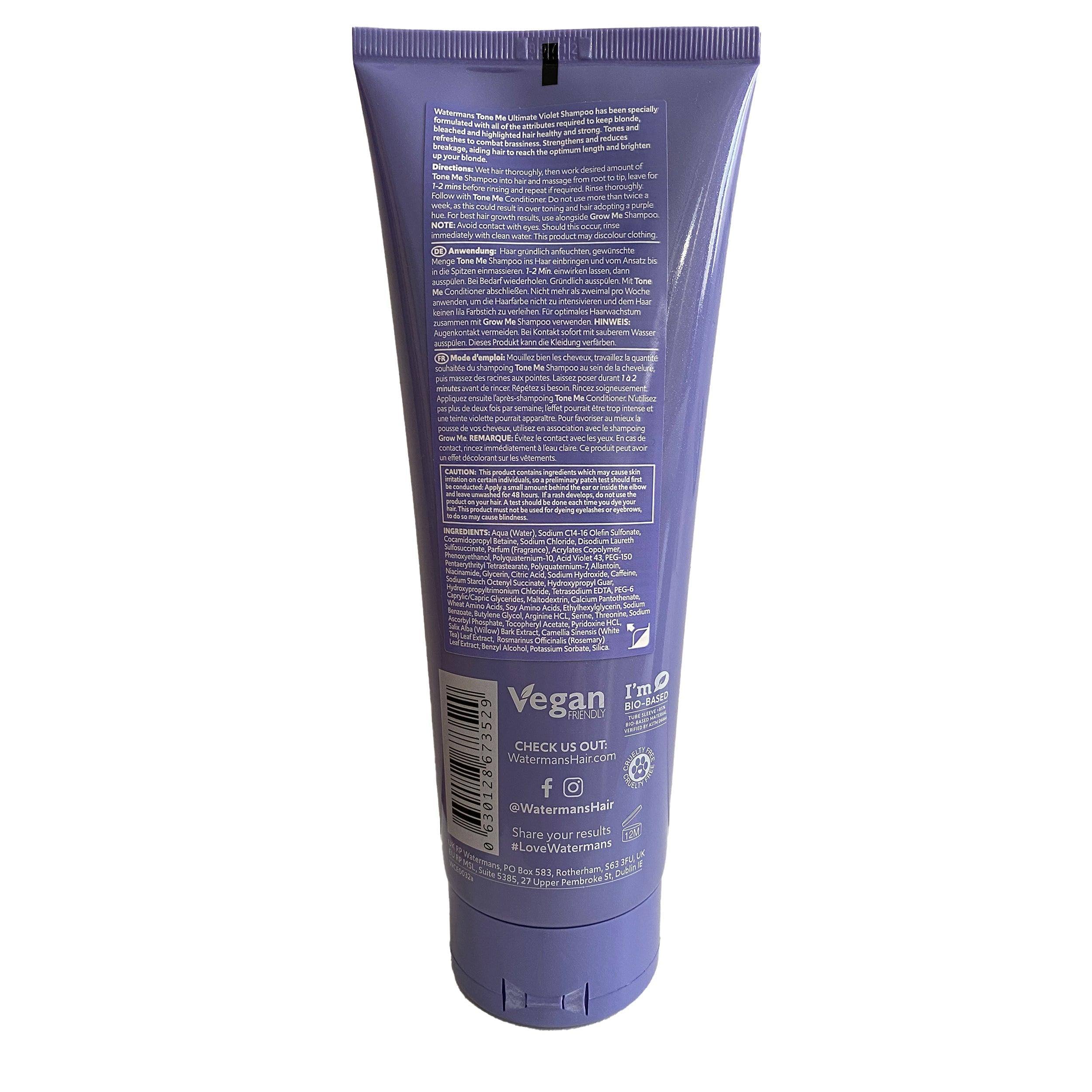 Watermans Tone Me Purple Shampoo 250ml Sulphate Free - For Blonde Bleached and Grey Hair - Comes with Free Make up bag - Damaged Box