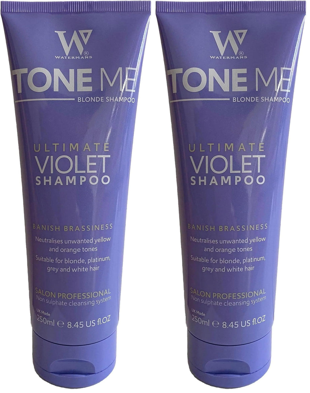 Watermans Tone Me Purple Shampoo 250ml Sulphate Free - For Blonde Bleached and Grey Hair - Comes with Free Make up bag - Damaged Box