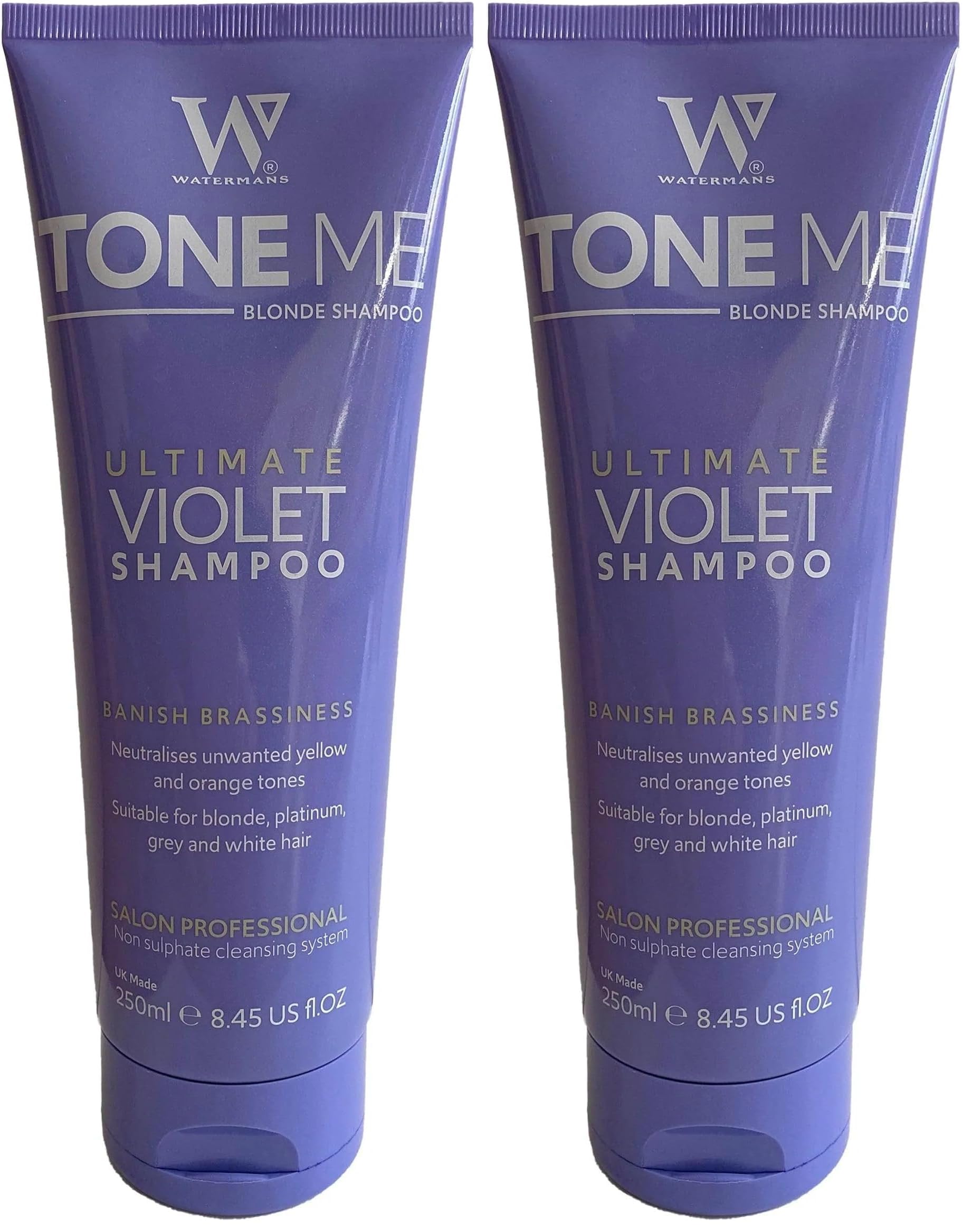 Watermans Tone Me Purple Shampoo 250ml Sulphate Free - For Blonde Bleached and Grey Hair - Comes with Free Make up bag - Damaged Box