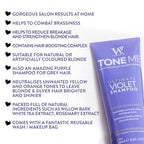 Watermans Tone Me Purple Shampoo 250ml Sulphate Free - For Blonde Bleached and Grey Hair - Comes with Free Make up bag - Damaged Box