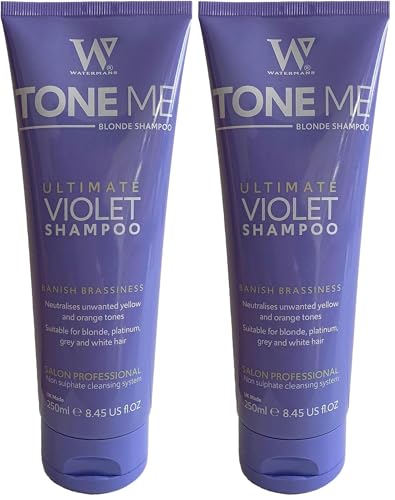 Watermans Tone Me Purple Shampoo 250ml Sulphate Free - For Blonde Bleached and Grey Hair - Comes with Free Make up bag - Damaged Box