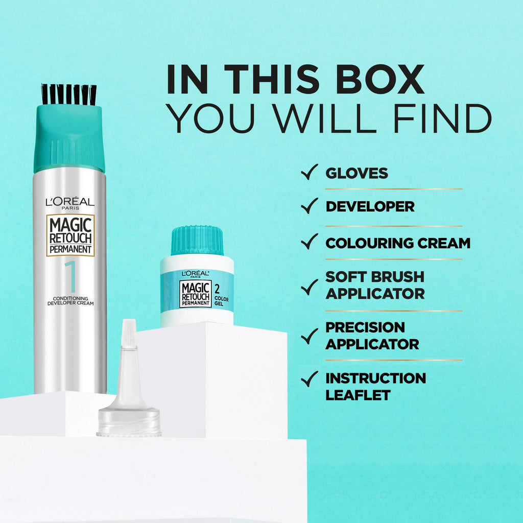 L'Or'eal Paris Magic Retouch Instant Root Spray, Dark Brown 4. Delivers flawless coverage for grey regrowth in 3 sec. 75ml Dark Brown 4 shade provides a quick, easy natural-looking solution for roots. - Damaged Box