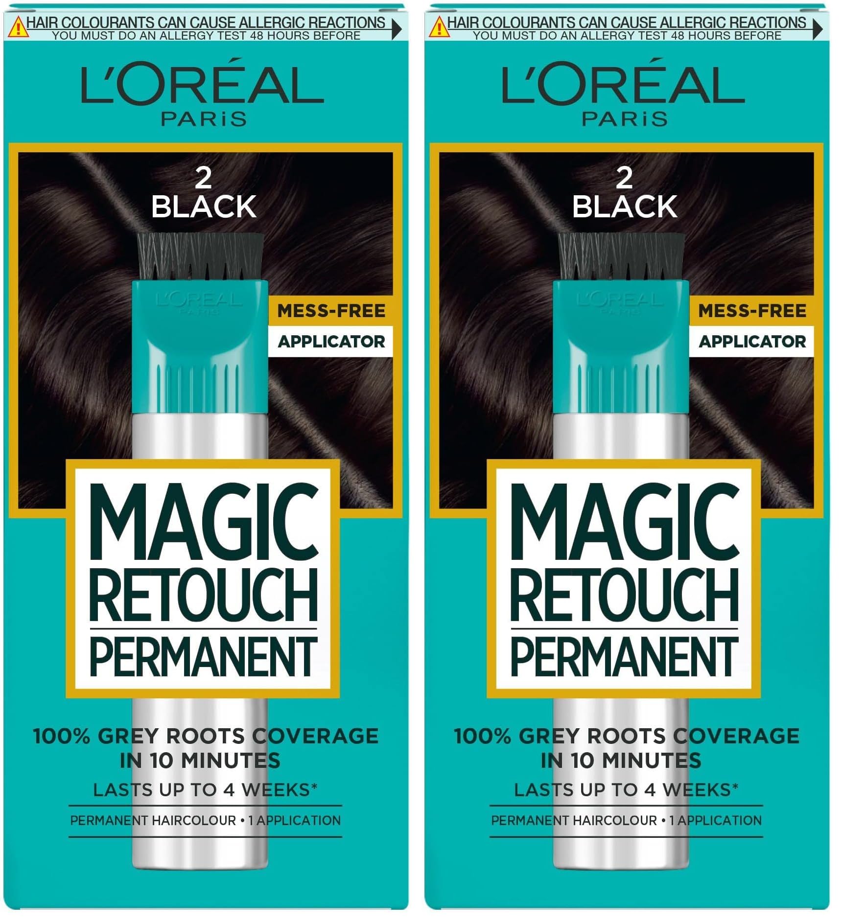 L'Or'eal Paris Magic Retouch Instant Root Spray, Dark Brown 4. Delivers flawless coverage for grey regrowth in 3 sec. 75ml Dark Brown 4 shade provides a quick, easy natural-looking solution for roots. - Damaged Box