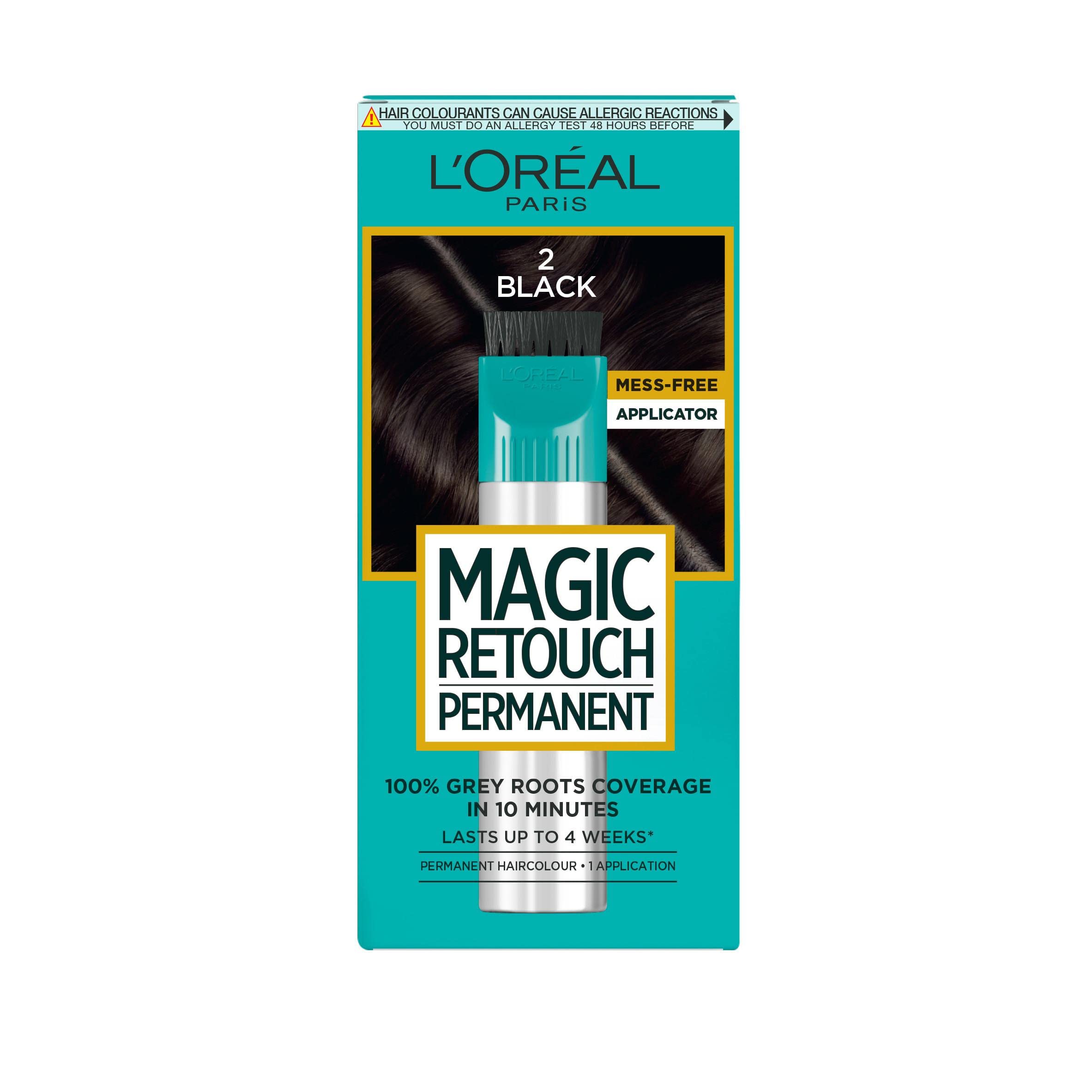 L'Or'eal Paris Magic Retouch Instant Root Spray, Dark Brown 4. Delivers flawless coverage for grey regrowth in 3 sec. 75ml Dark Brown 4 shade provides a quick, easy natural-looking solution for roots. - Damaged Box