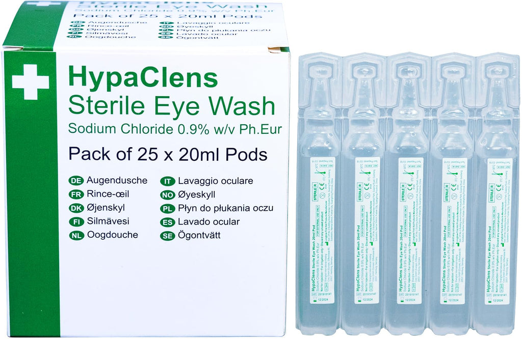 Safety First Aid Group HypaClens Saline Eye Wash Pods, (Pack of 25) - Damaged Box - BBE 12/2030