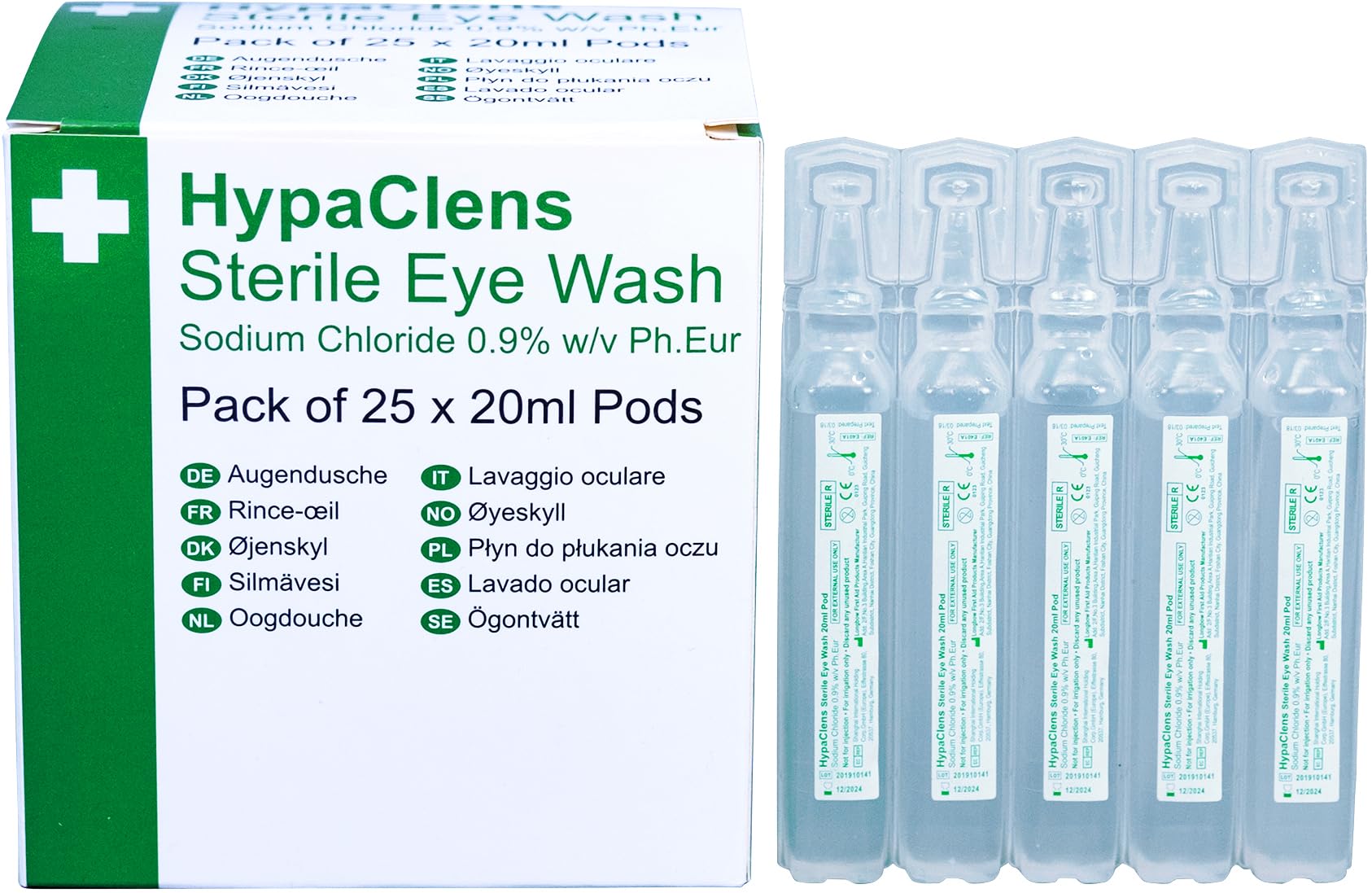 Safety First Aid Group HypaClens Saline Eye Wash Pods, (Pack of 25) - Damaged Box - BBE 12/2030
