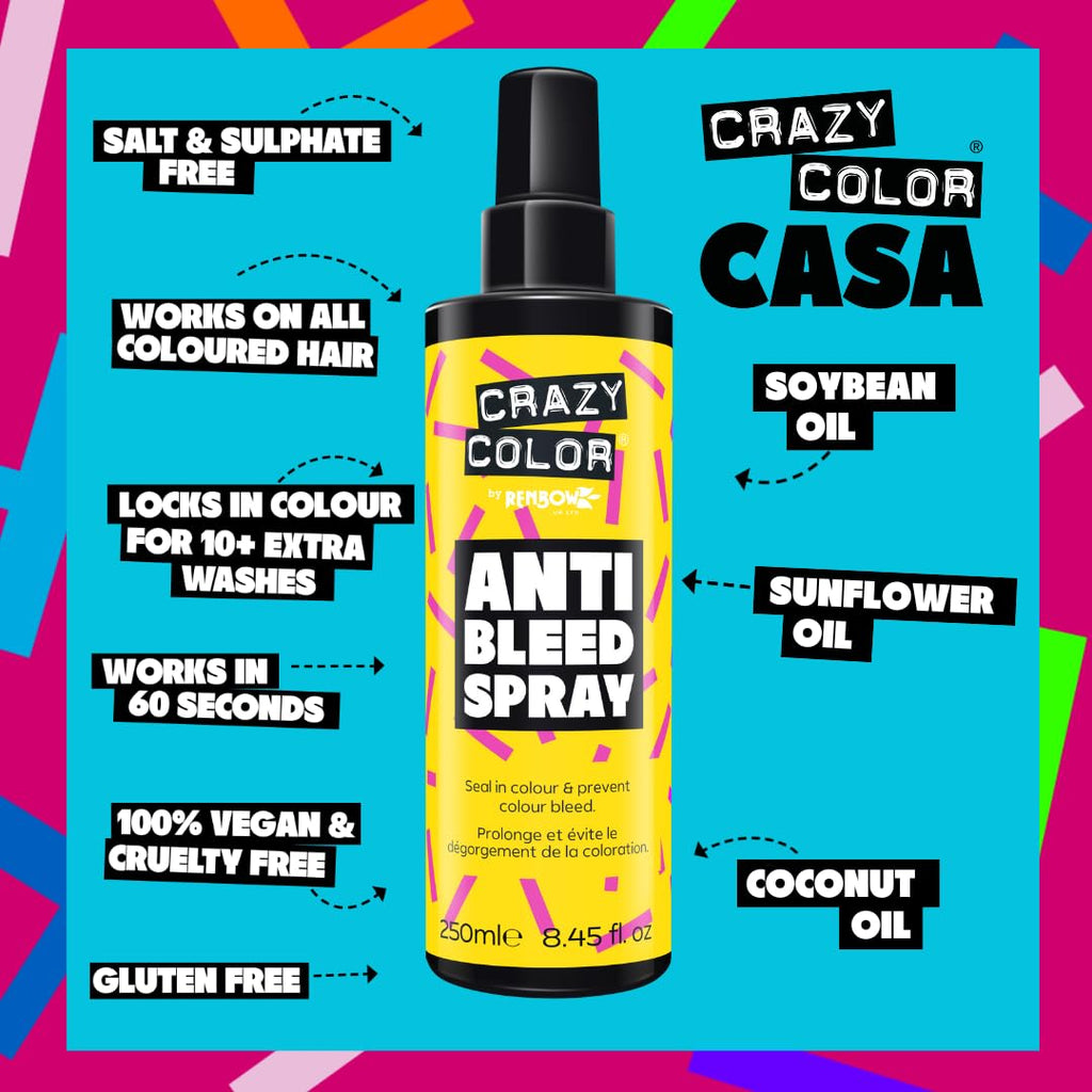 Crazy Color Anti Bleed Spray for Semi Permanent Hair Dye, 250 ml