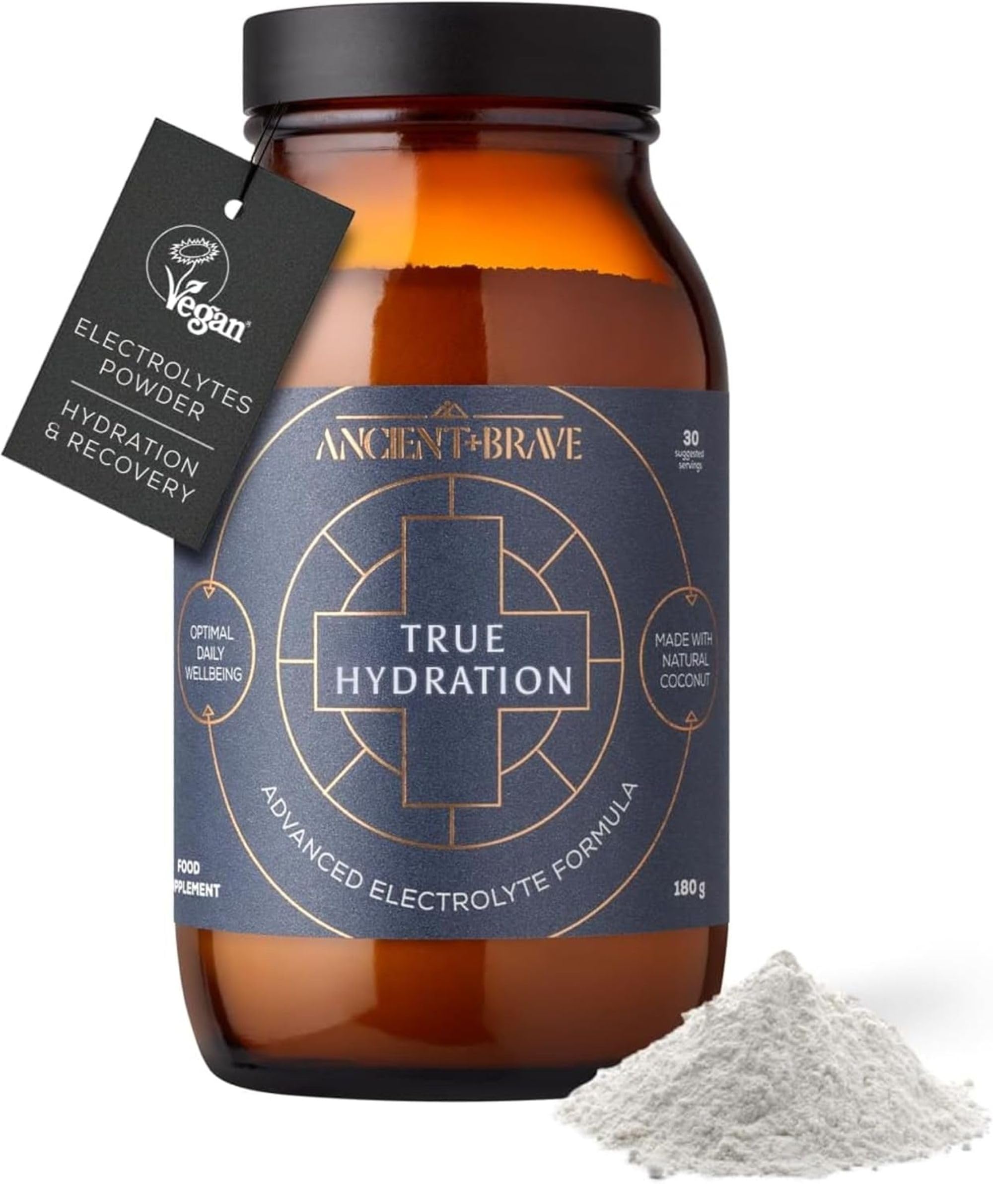 Ancient + Brave True Hydration 180g Jar - Electrolytes Powder with Magnesium, Potassium & Chromium - Natural Coconut Water Electrolyte Powder for Morning Hydration, Workout Recovery - Damaged Box - BBE 11/2027