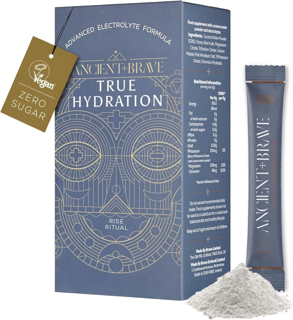 Ancient + Brave True Hydration 180g Jar - Electrolytes Powder with Magnesium, Potassium & Chromium - Natural Coconut Water Electrolyte Powder for Morning Hydration, Workout Recovery - Damaged Box - BBE 11/2027