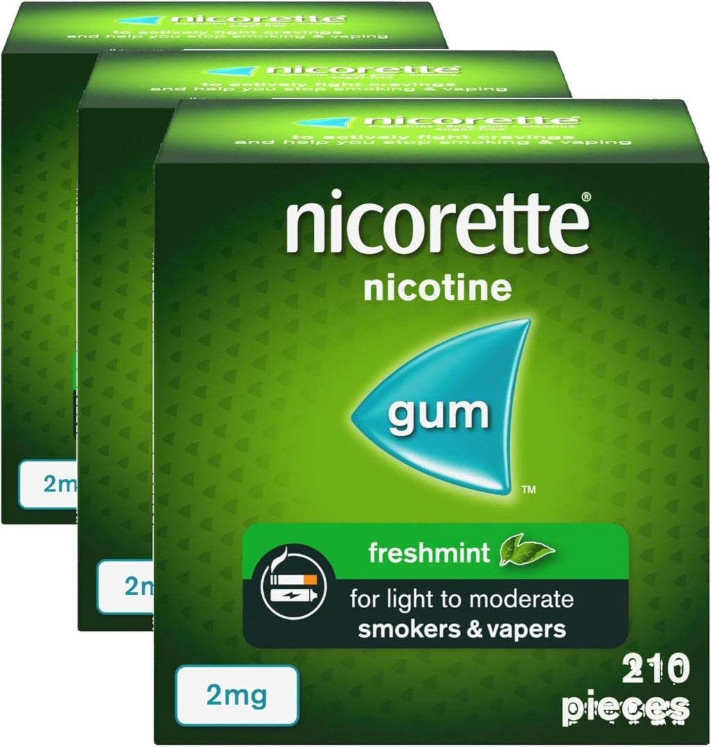Nicorette Freshmint 2mg Gum (210 Pieces), Discreet Stop Smoking and Stop Vaping Aid to Help you Quit For Good, Tackle Cravings and Withdrawal Symptoms, Freshmint Nicotine Gum (Quit Smoking or Vaping) - Damaged Box - BBE 12/2028