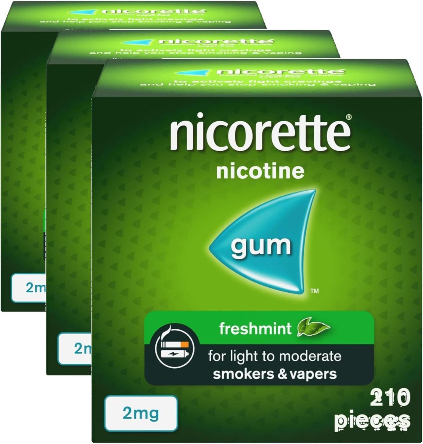 Nicorette Freshmint 2mg Gum (210 Pieces), Discreet Stop Smoking and Stop Vaping Aid to Help you Quit For Good, Tackle Cravings and Withdrawal Symptoms, Freshmint Nicotine Gum (Quit Smoking or Vaping) - Damaged Box - BBE 12/2028