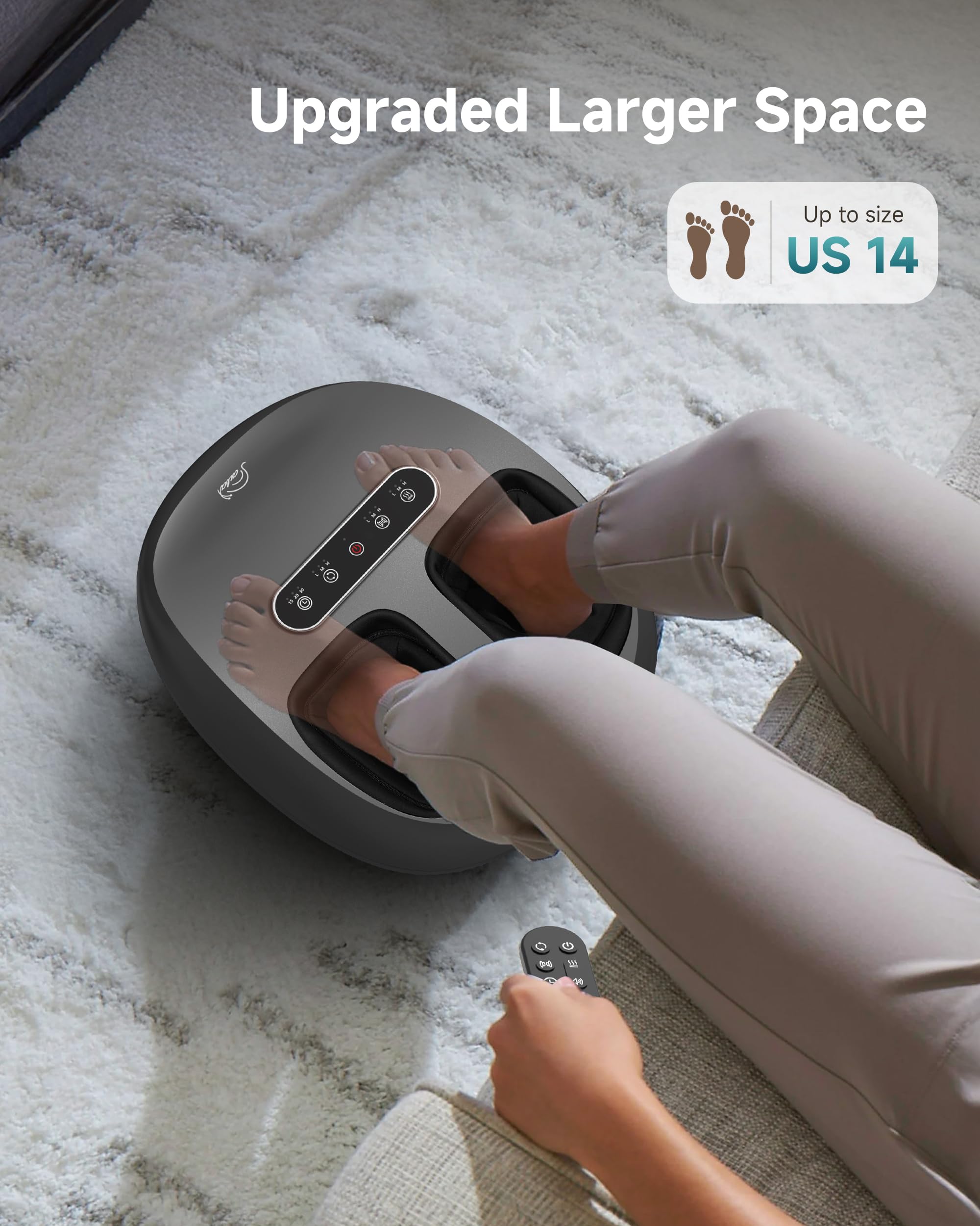 Snailax Foot Massager with Heat, Deep Kneading & Compression Shiatsu Foot Massager, Remote Control, 3 Heating Levels & Mute Setting Fits Size Up to 14" Gifts for Women, Men - Very Good