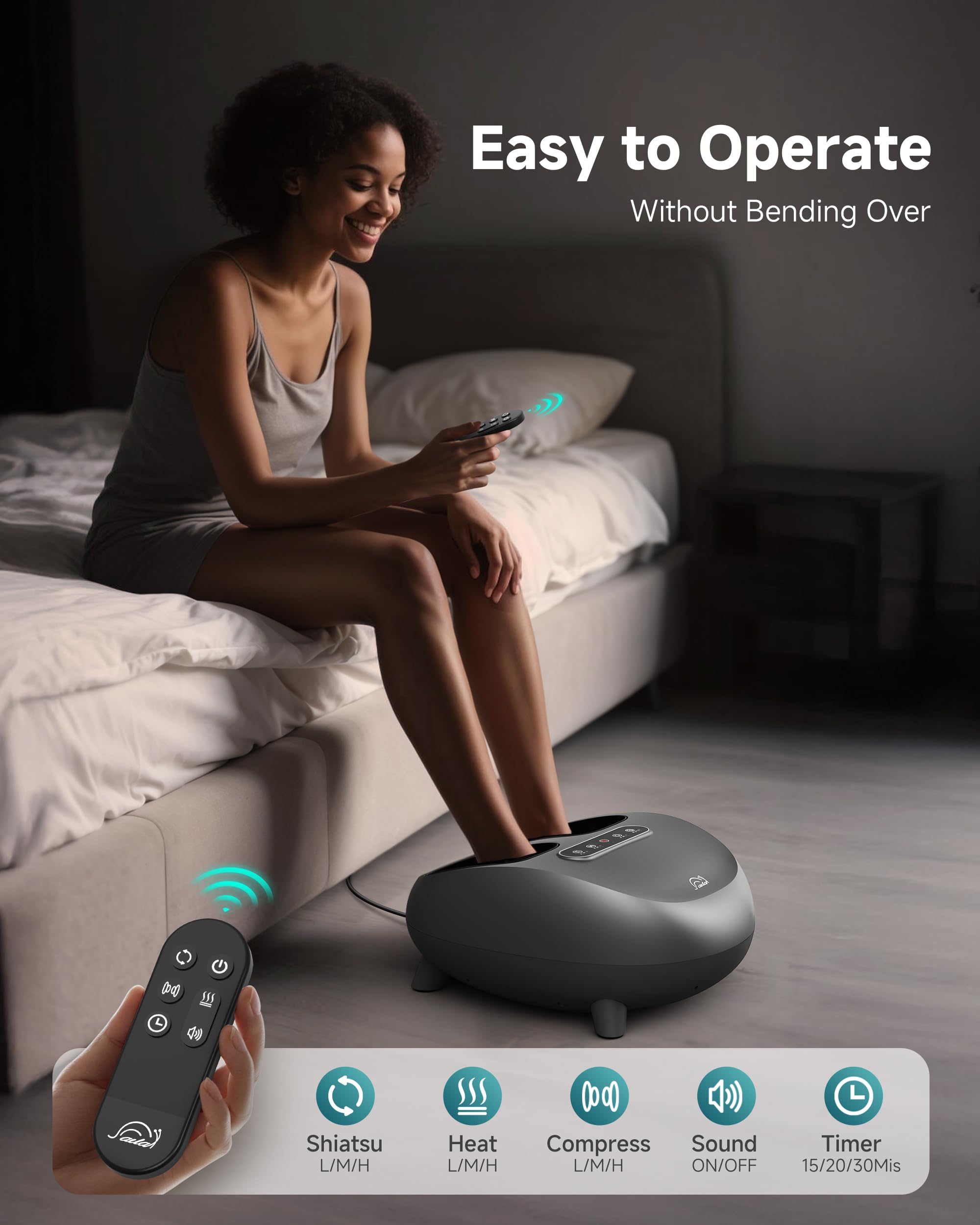 Snailax Foot Massager with Heat, Deep Kneading & Compression Shiatsu Foot Massager, Remote Control, 3 Heating Levels & Mute Setting Fits Size Up to 14" Gifts for Women, Men - Very Good