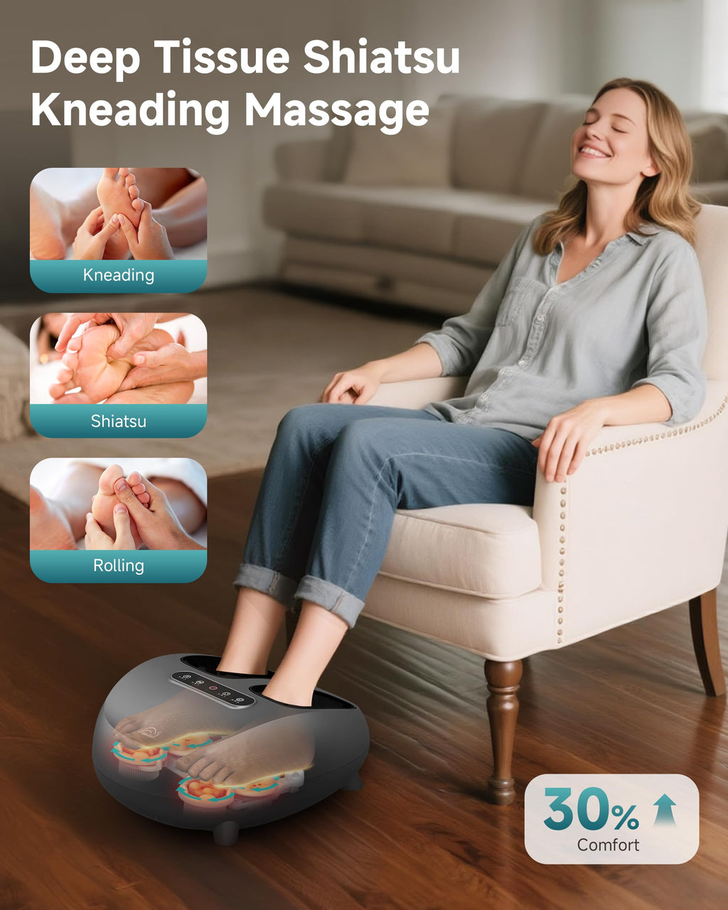 Snailax Foot Massager with Heat, Deep Kneading & Compression Shiatsu Foot Massager, Remote Control, 3 Heating Levels & Mute Setting Fits Size Up to 14" Gifts for Women, Men - Very Good