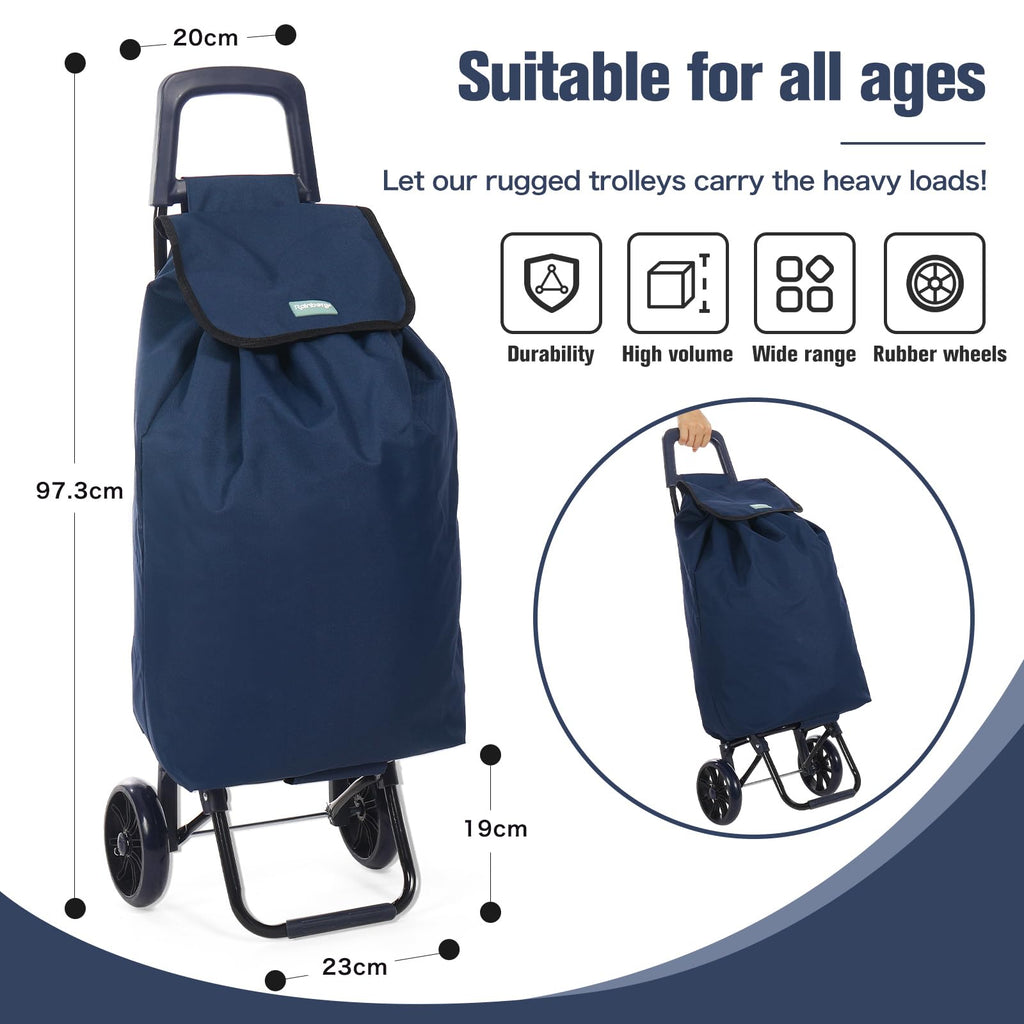 Rainberg 50Ltr Lightweight 2 Wheels Shopping Trolley, Hard Wearing & Foldaway Trendy Folding, Collapsible Push/Pull Carts for Easy Storage (Blue) - Damaged Box