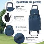 Rainberg 50Ltr Lightweight 2 Wheels Shopping Trolley, Hard Wearing & Foldaway Trendy Folding, Collapsible Push/Pull Carts for Easy Storage (Blue) - Damaged Box
