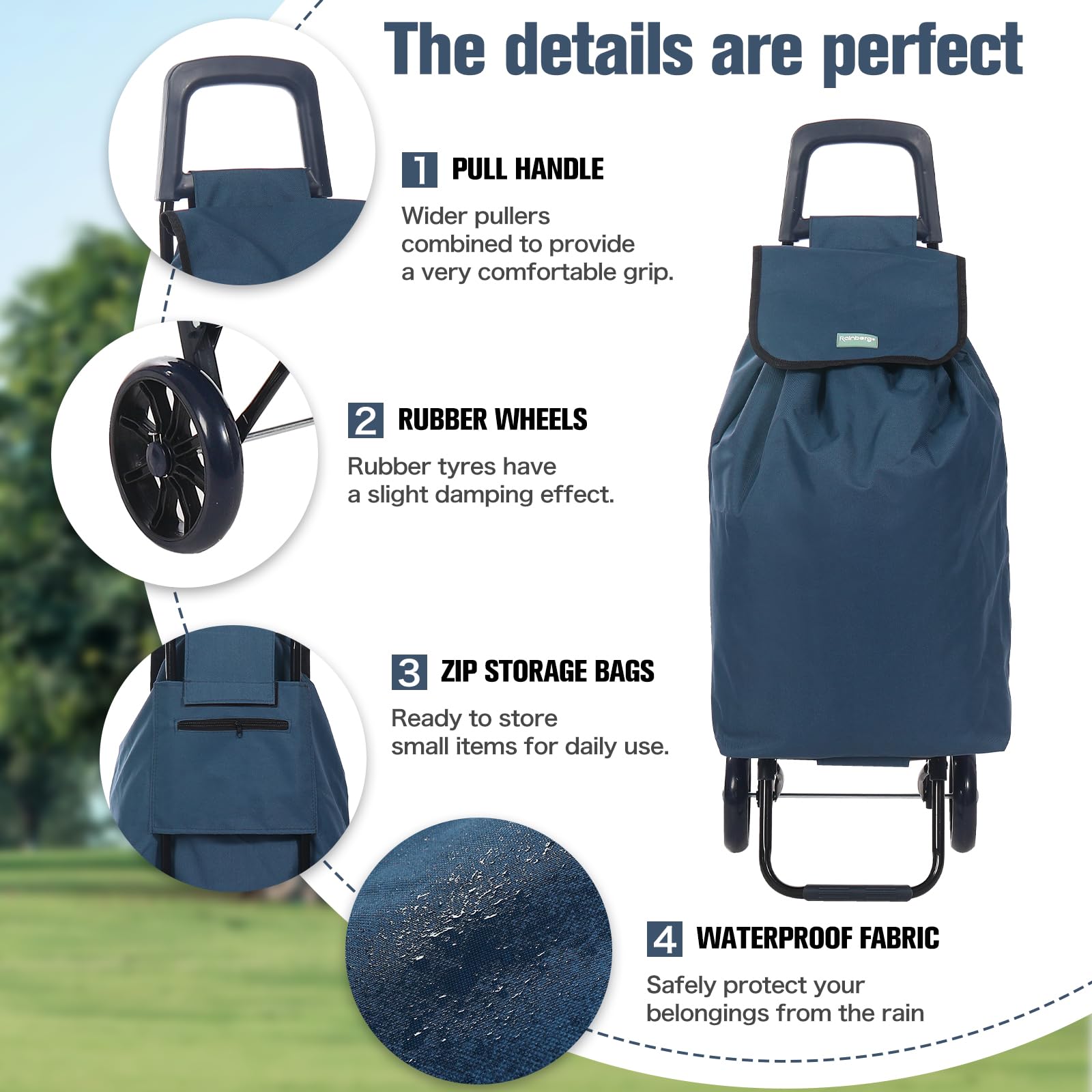 Rainberg 50Ltr Lightweight 2 Wheels Shopping Trolley, Hard Wearing & Foldaway Trendy Folding, Collapsible Push/Pull Carts for Easy Storage (Blue) - Damaged Box