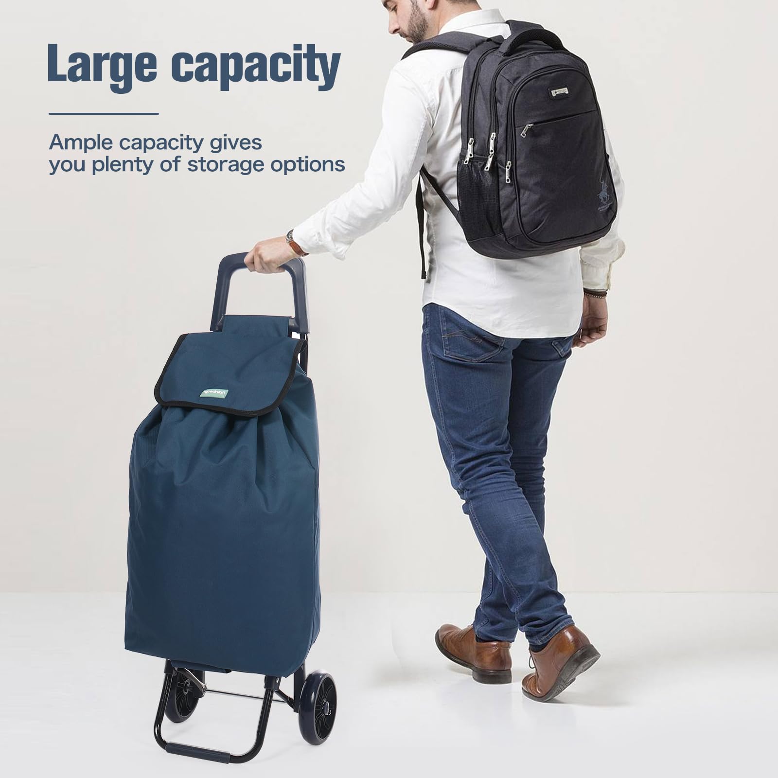 Rainberg 50Ltr Lightweight 2 Wheels Shopping Trolley, Hard Wearing & Foldaway Trendy Folding, Collapsible Push/Pull Carts for Easy Storage (Blue) - Damaged Box