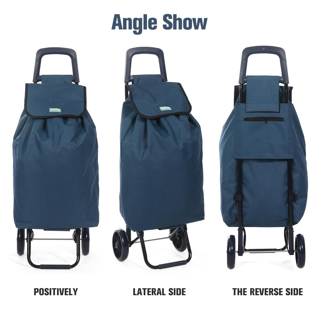 Rainberg 50Ltr Lightweight 2 Wheels Shopping Trolley, Hard Wearing & Foldaway Trendy Folding, Collapsible Push/Pull Carts for Easy Storage (Blue) - Damaged Box