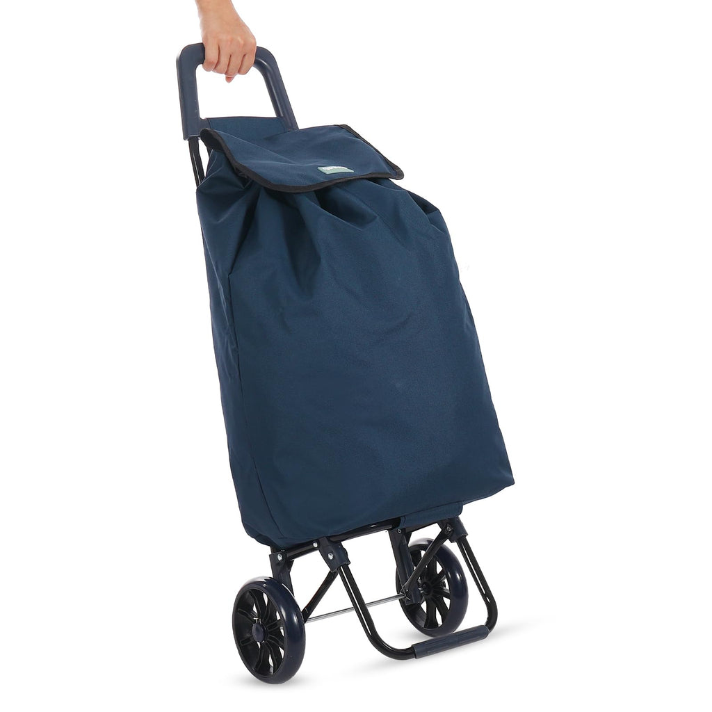 Rainberg 50Ltr Lightweight 2 Wheels Shopping Trolley, Hard Wearing & Foldaway Trendy Folding, Collapsible Push/Pull Carts for Easy Storage (Blue) - Damaged Box