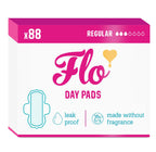 Flo - Day Menstrual Pads (88 Pack) - Regular Flow - Leak Locking - Winged + Ultra-Thin - Natural, Absorbent, Soft, & Breathable - Bamboo Period Pads for Women - Plant Based - Vegan & Cruelty Free - Damaged Box