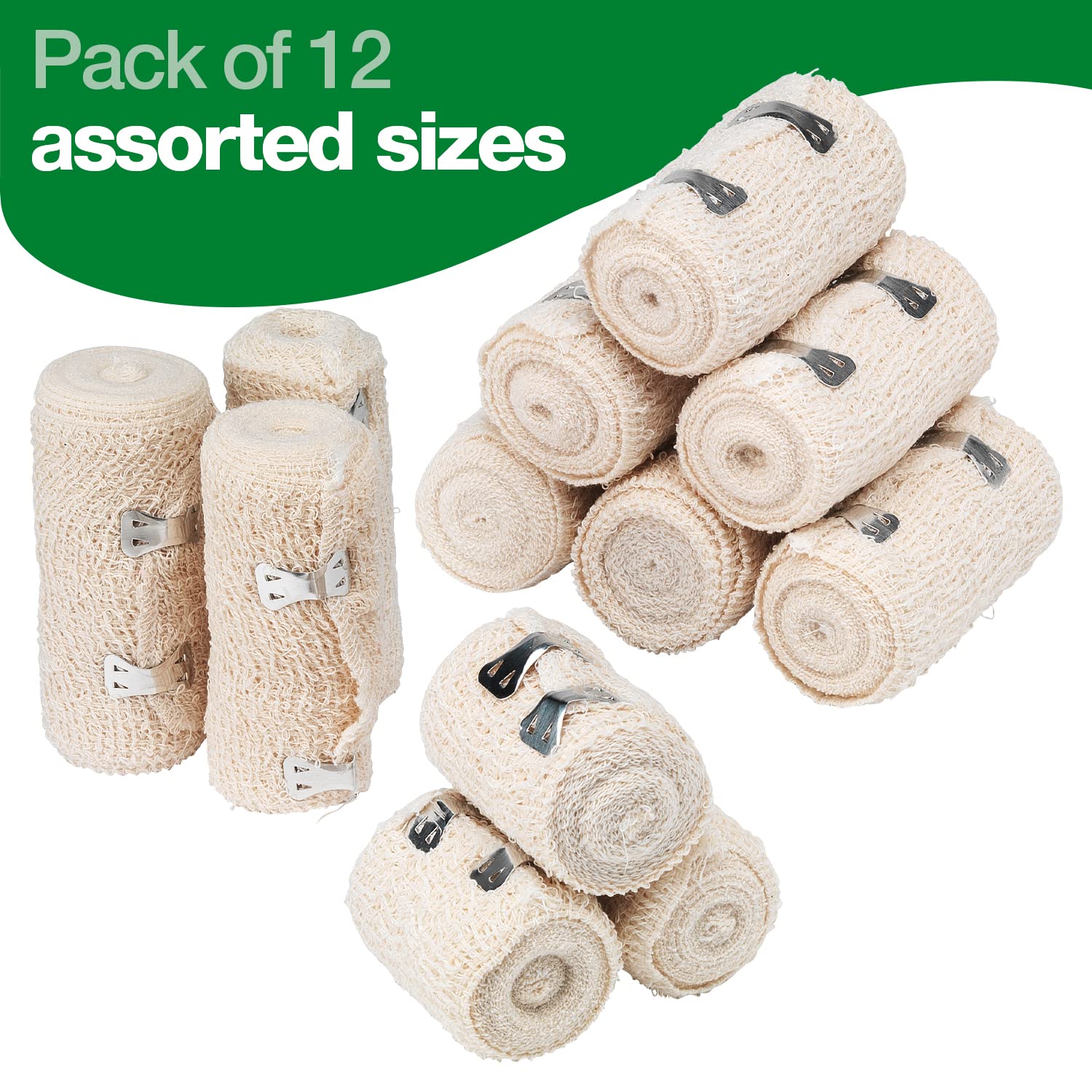 Safety First Aid Group Group HypaBand Crepe Cotton Bandages, Assorted Pack of 12 - BBE 12/2028