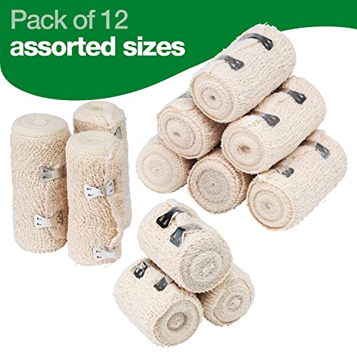 Safety First Aid Group Group HypaBand Crepe Cotton Bandages, Assorted Pack of 12 - BBE 12/2028