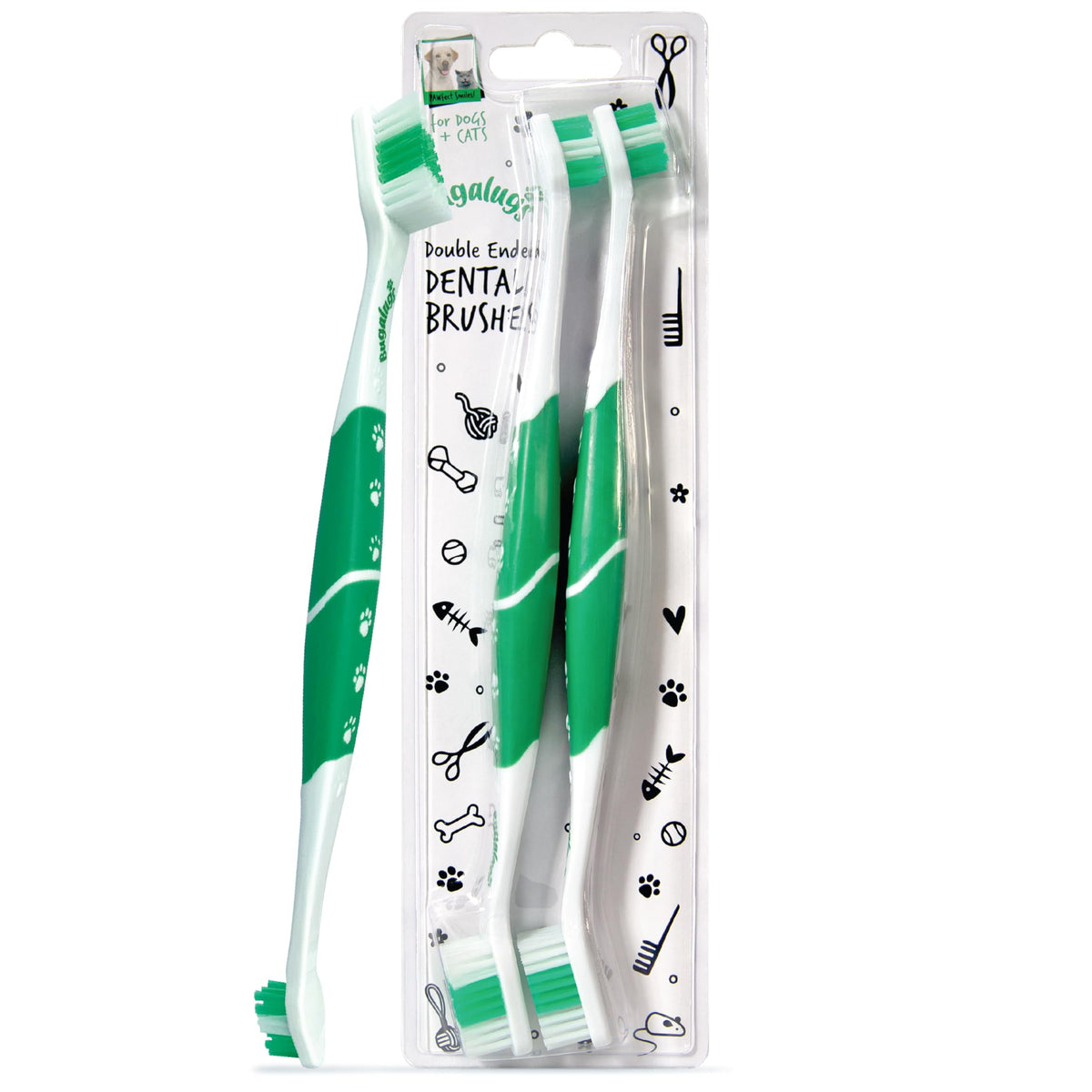 Bugalugs Dog & Cat Toothbrush - Dual Ended Plaque Remover - Dental Teeth Cleaning Twin Pack - New