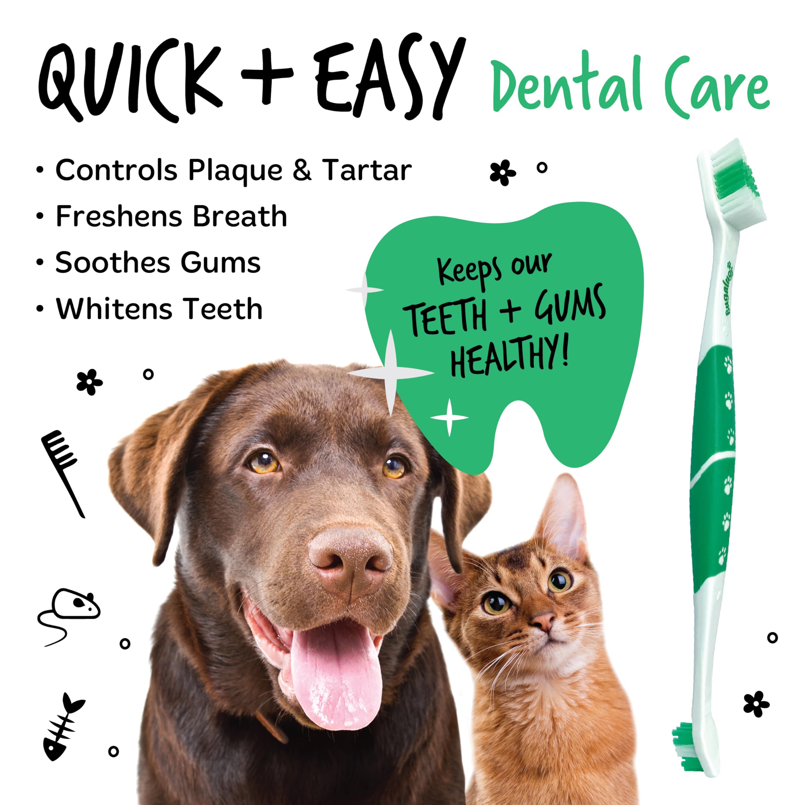 Bugalugs Dog Toothbrush & Cat Toothbrush Dual Ended Dog Plaque Remover, Our Dental Dog Teeth Cleaning Products Makes Dog Teeth Cleaning Easier use with Dog Toothpaste & Cat Toothpaste (Twin Pack)