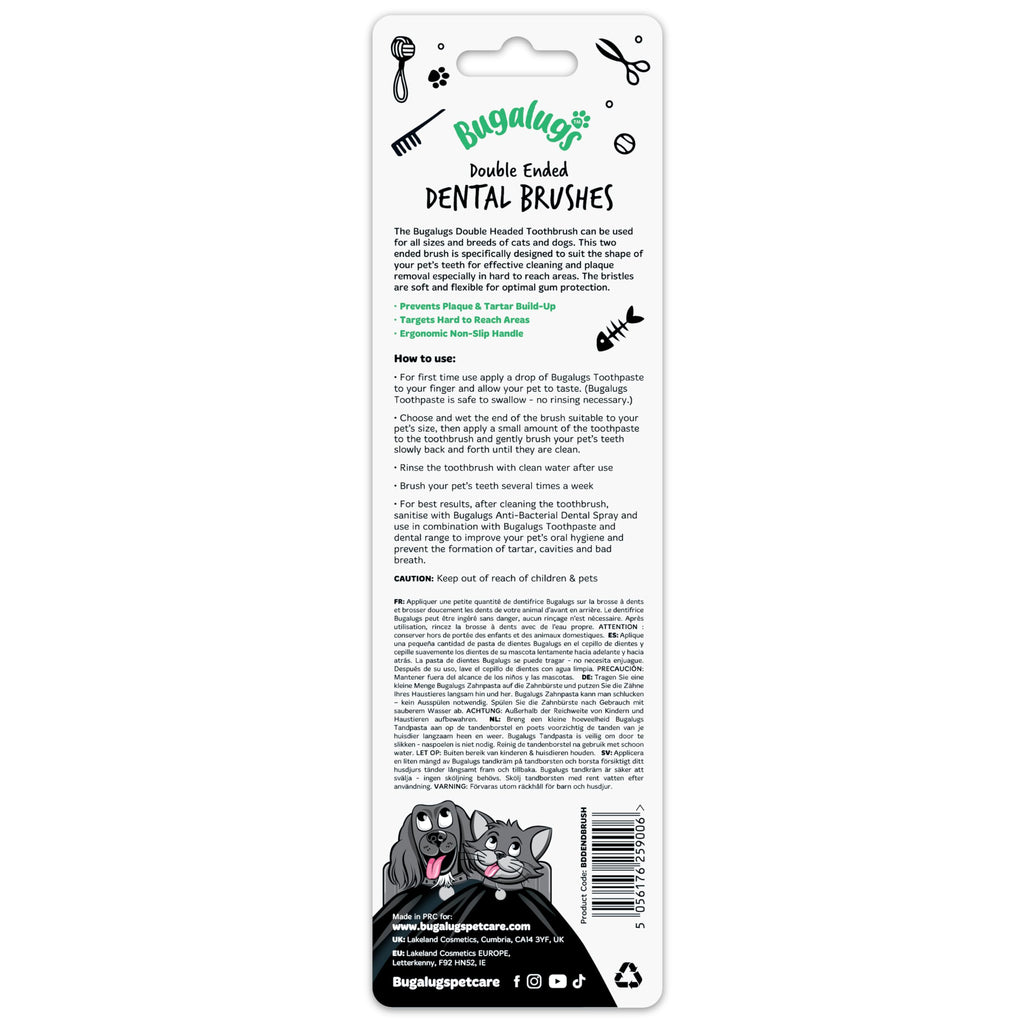 Bugalugs Dog Toothbrush & Cat Toothbrush Dual Ended Dog Plaque Remover, Our Dental Dog Teeth Cleaning Products Makes Dog Teeth Cleaning Easier use with Dog Toothpaste & Cat Toothpaste (Twin Pack)