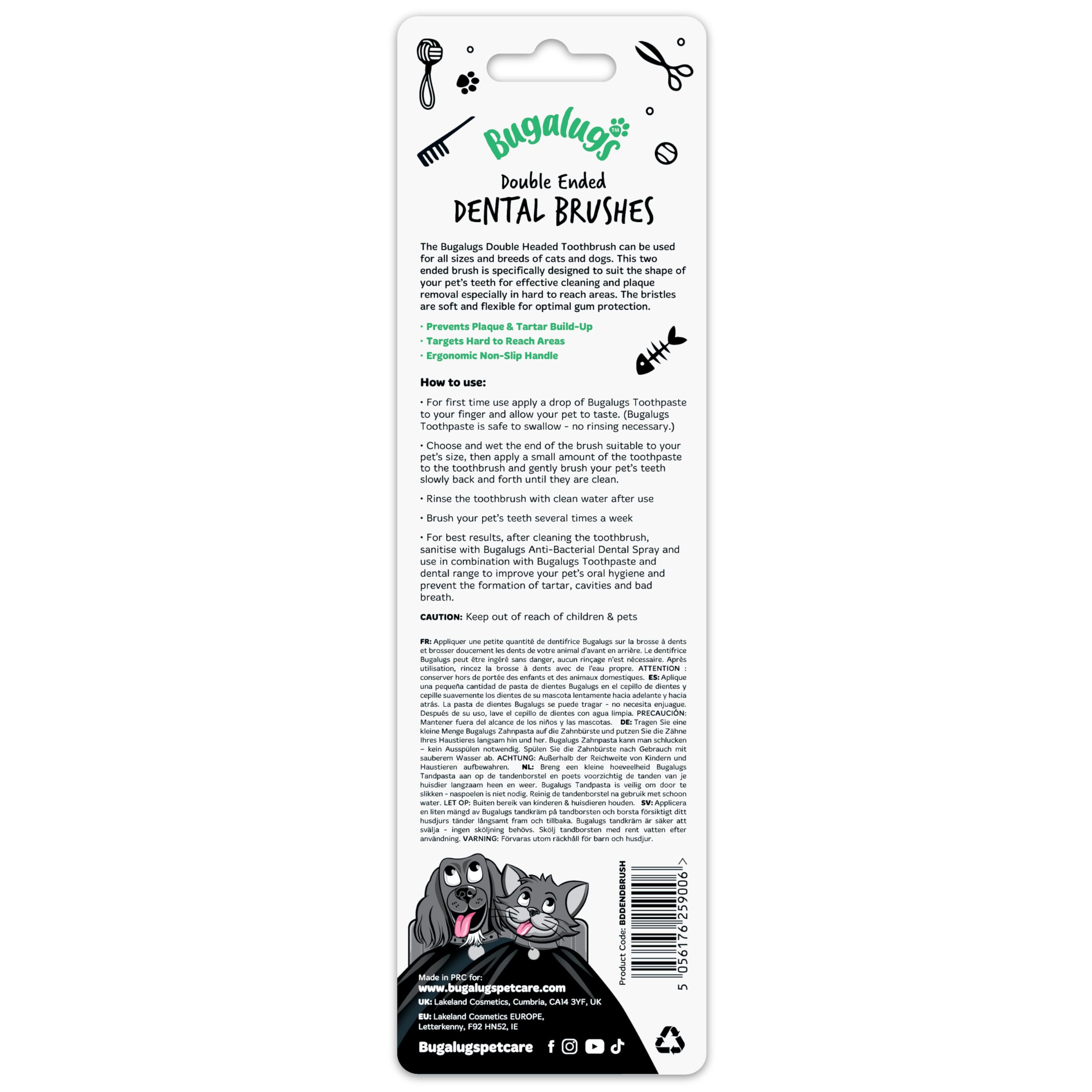 Bugalugs Dog Toothbrush & Cat Toothbrush Dual Ended Dog Plaque Remover, Our Dental Dog Teeth Cleaning Products Makes Dog Teeth Cleaning Easier use with Dog Toothpaste & Cat Toothpaste (Twin Pack)