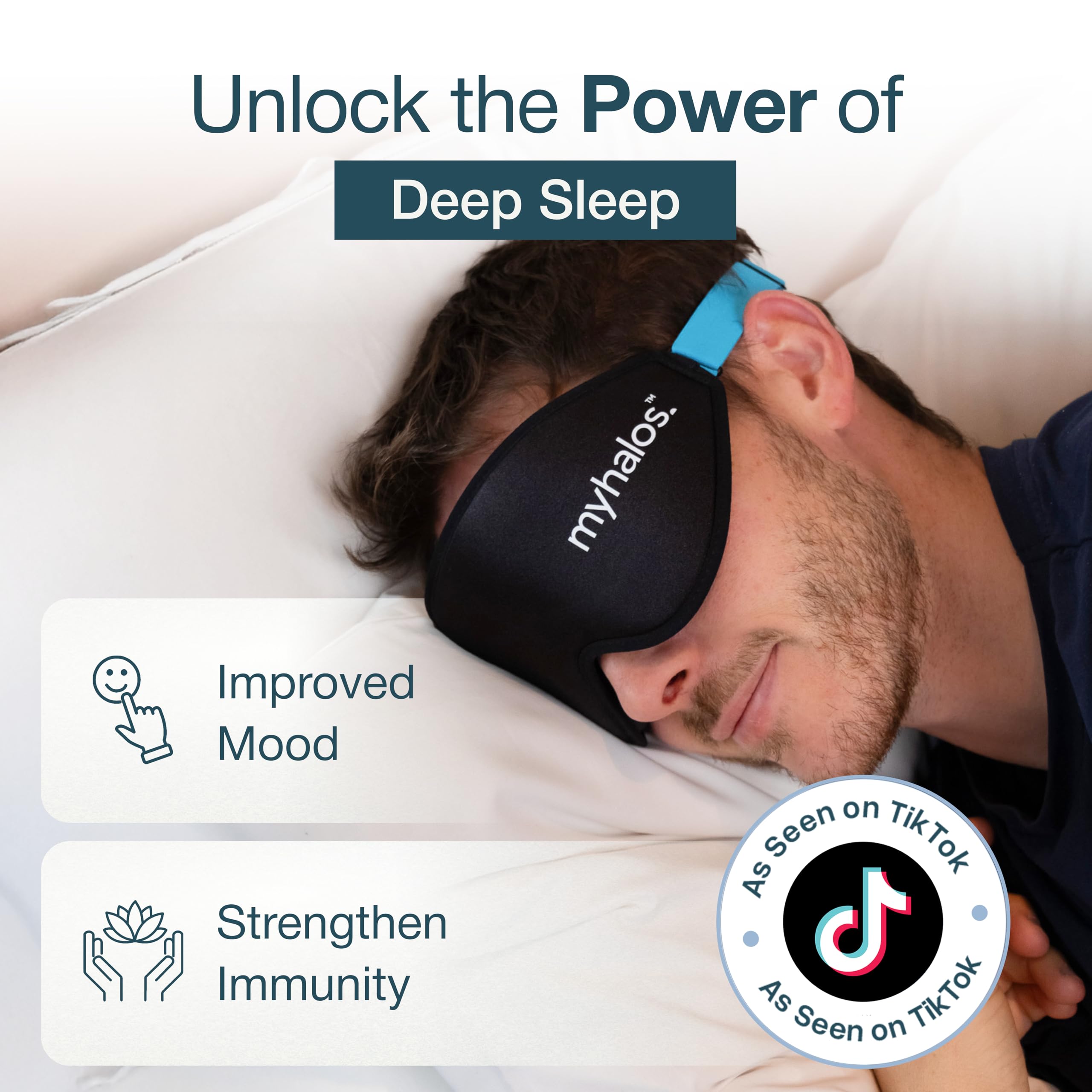 MyHalos(R) 100% Blackout Sleep Masks for Women & Men - Zero Eye Pressure Eye Mask for Sleeping -Our Halo Sleep Mask Includes a Storage Pouch- Black Eye Mask for Travel or Blindfold
