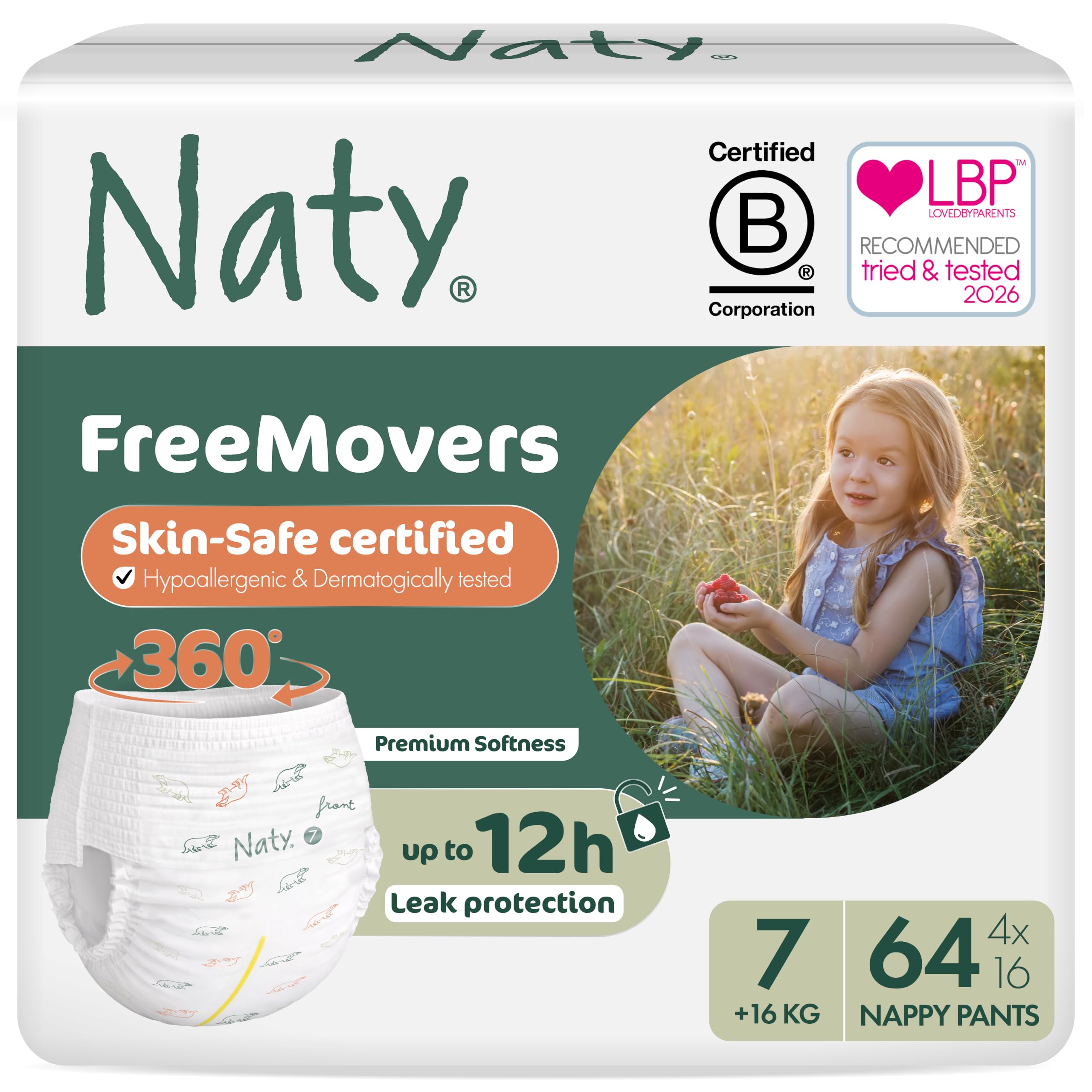 Naty FreeMovers Nappy Pants, Size 7,(16+ kg), 64 Count - Damaged Box