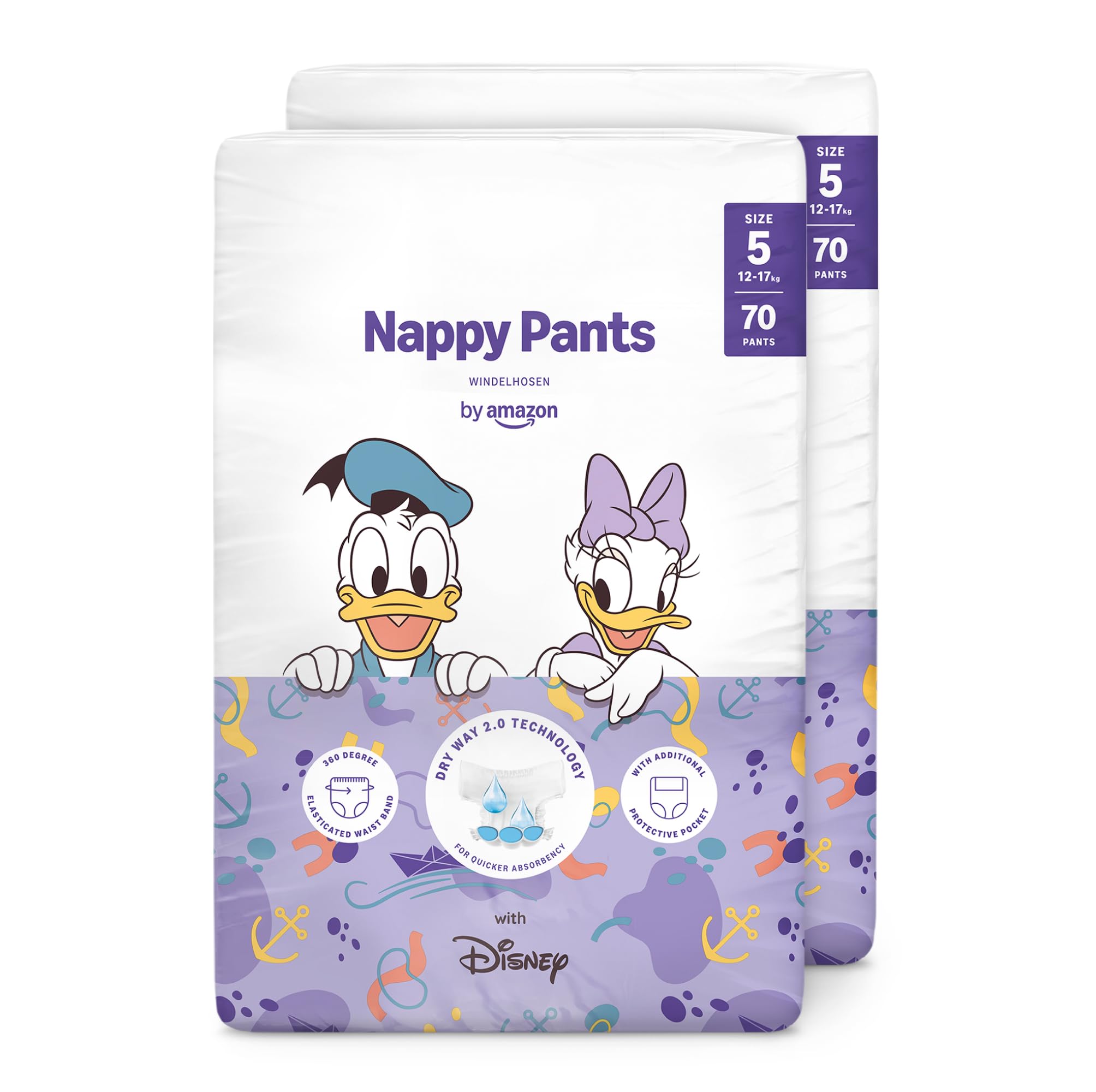 by Amazon Disney Nappy Pants, Size 5 (12-17 kg), 140 Count (2 Packs of 70), White, Monthly Pack (Previously a Mama Bear brand, same product) - Damaged Box