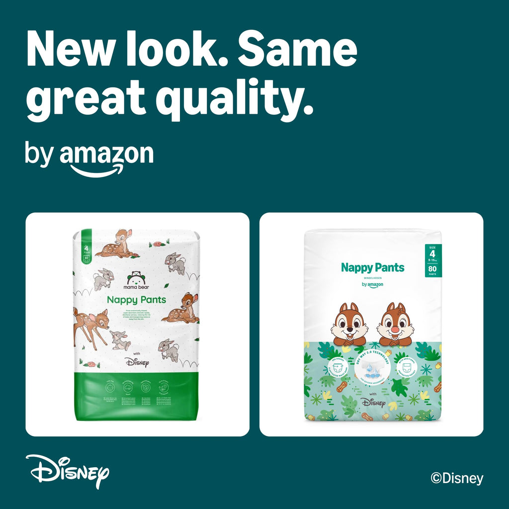 by Amazon Disney Nappy Pants, Size 4 (9-15 kg), 160 Count (2 Packs of 80), White - Monthly Pack (Previously a Mama Bear brand, same product) - Damaged Box