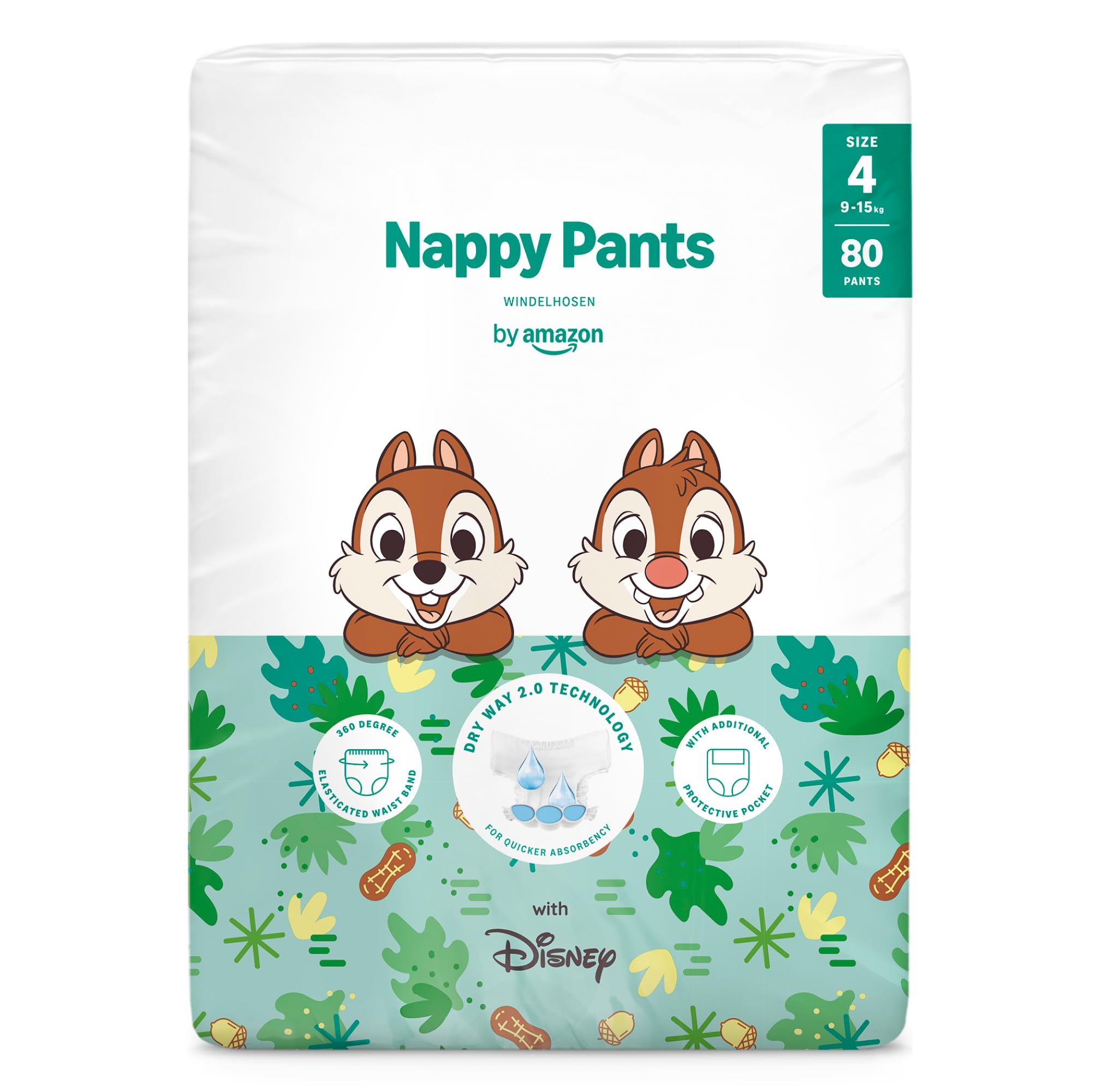 by Amazon Disney Nappy Pants, Size 4 (9-15 kg), 160 Count (2 Packs of 80), White - Monthly Pack (Previously a Mama Bear brand, same product) - Damaged Box
