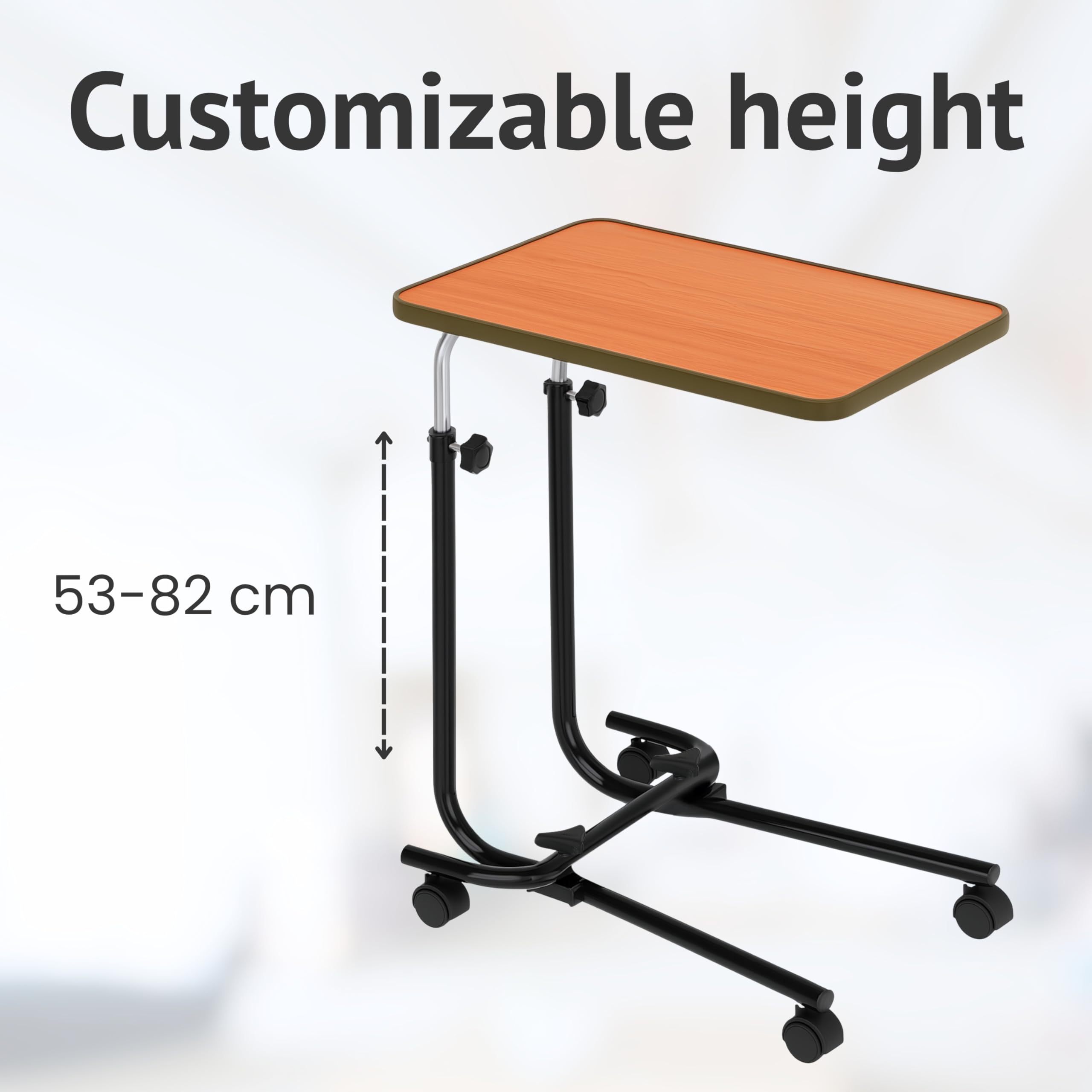 HOMECRAFT Over Bed Table with Wheels - Adjustable Bed Table - Hospital Overbed Table for Meals, Work, or Recovery - Sturdy Table Bed with Teak Laminate Surface, Raised Edges, and Steel Frame - Damaged Box