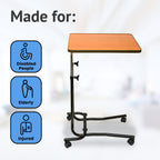 HOMECRAFT Over Bed Table with Wheels - Adjustable Bed Table - Hospital Overbed Table for Meals, Work, or Recovery - Sturdy Table Bed with Teak Laminate Surface, Raised Edges, and Steel Frame - Damaged Box