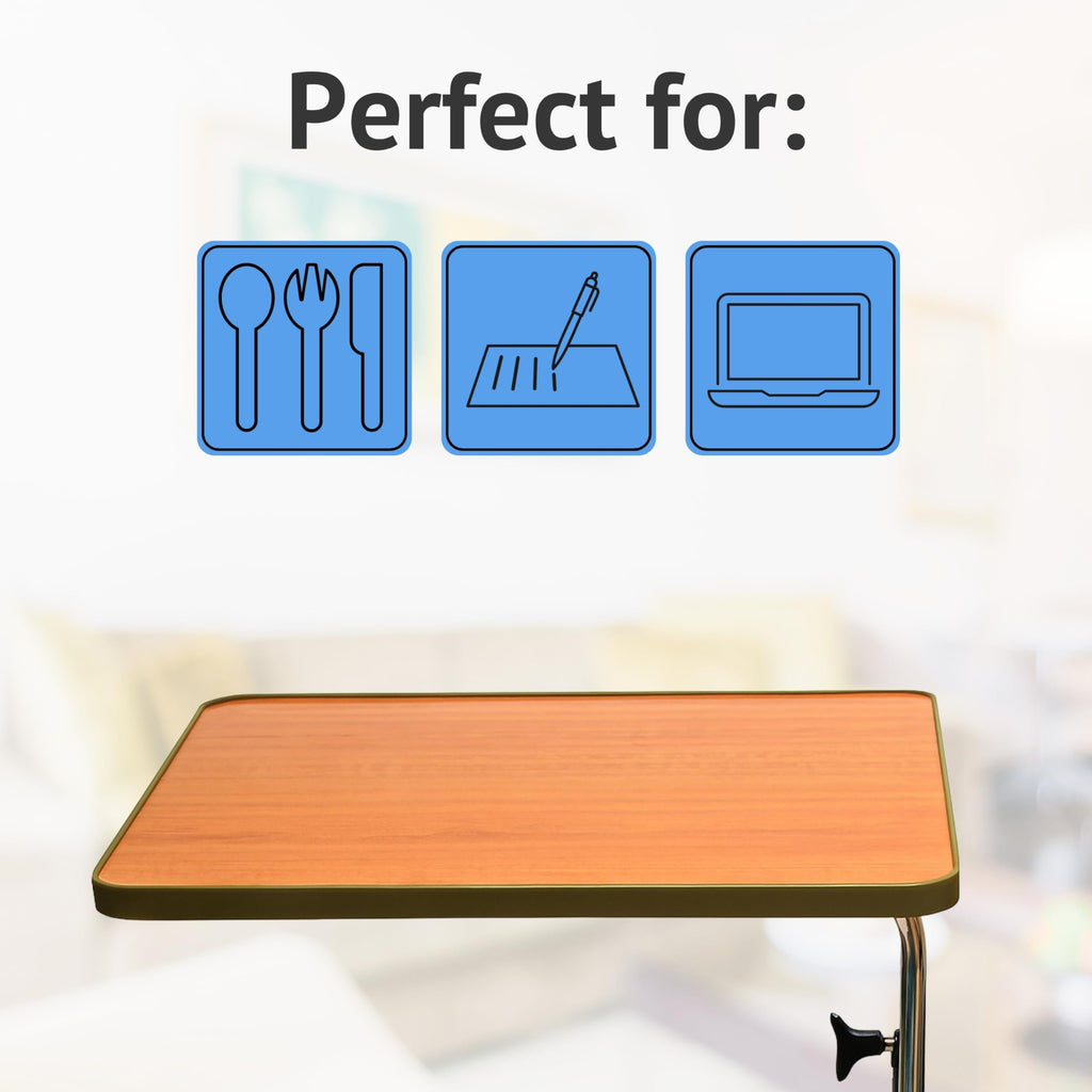 HOMECRAFT Over Bed Table with Wheels - Adjustable Bed Table - Hospital Overbed Table for Meals, Work, or Recovery - Sturdy Table Bed with Teak Laminate Surface, Raised Edges, and Steel Frame - Damaged Box