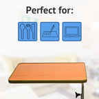 HOMECRAFT Over Bed Table with Wheels - Adjustable Bed Table - Hospital Overbed Table for Meals, Work, or Recovery - Sturdy Table Bed with Teak Laminate Surface, Raised Edges, and Steel Frame - Damaged Box