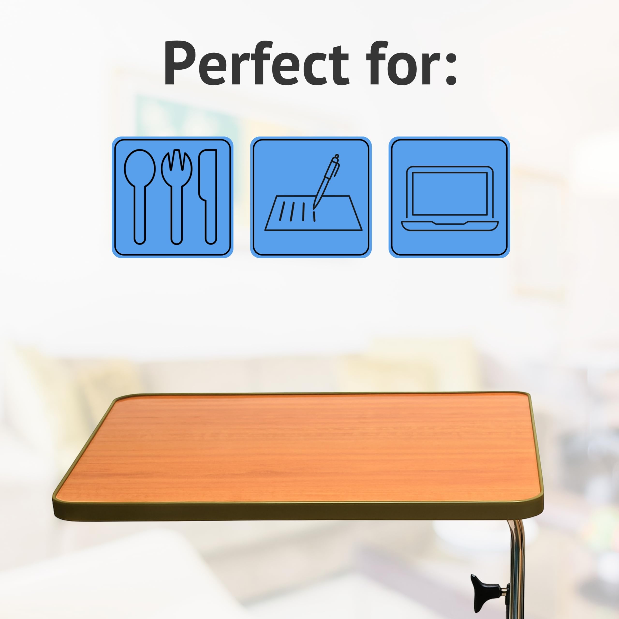 HOMECRAFT Over Bed Table with Wheels - Adjustable Bed Table - Hospital Overbed Table for Meals, Work, or Recovery - Sturdy Table Bed with Teak Laminate Surface, Raised Edges, and Steel Frame - Damaged Box
