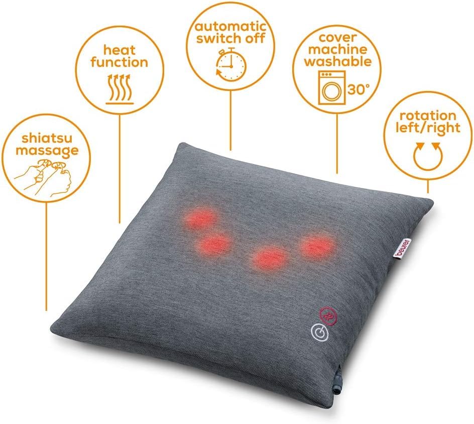 Beurer MG135 Shiatsu Massage Cushion | Optional Heat and Light Functions | 4 Rotating Massage Heads | Automatic Switch-Off | Machine Washable Cover | Versatile use for Back, Neck, Shoulders and Legs - Damaged Box