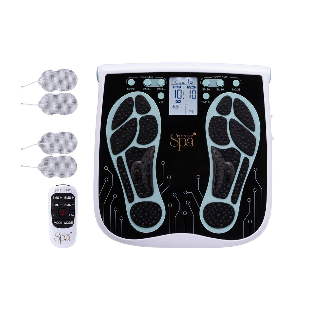 Sensio Spa EMS Foot & Body Massager with Vibration & Remote Control & 4 Pads - 99 Levels | Mains or Battery Powered | Electric Muscle Stimulator Popular Alternative to TENS Machines & Vibration Plates - Damaged Box