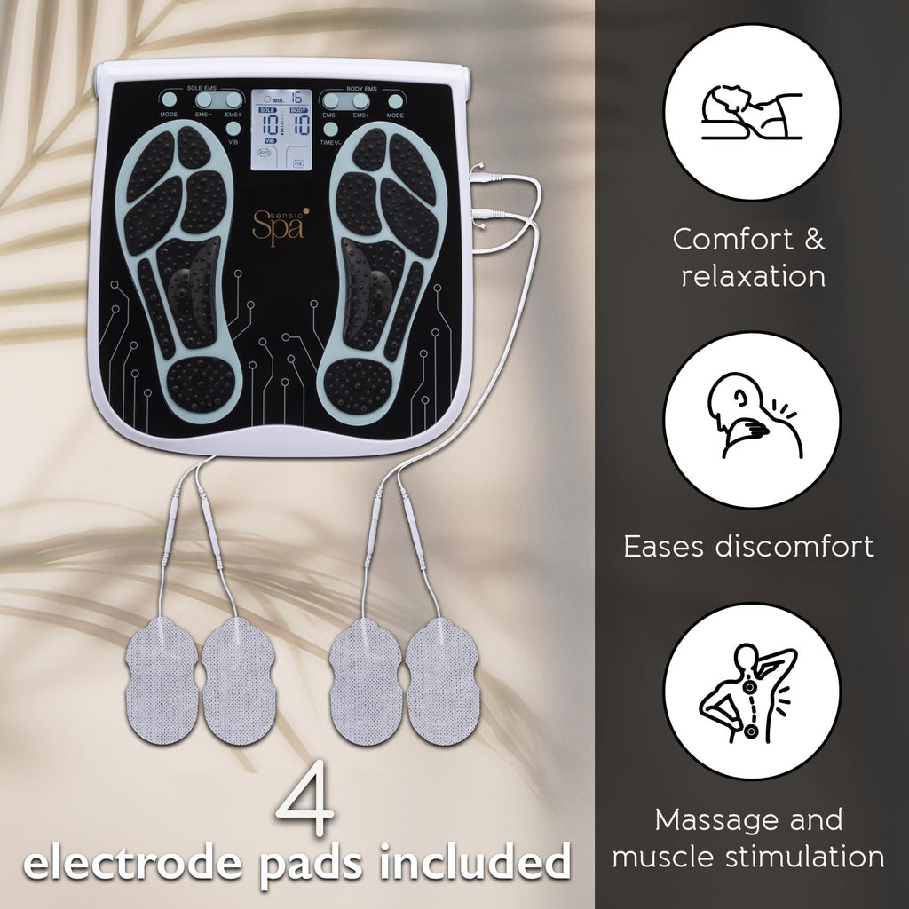 Sensio Spa EMS Foot & Body Massager with Vibration & Remote Control & 4 Pads - 99 Levels | Mains or Battery Powered | Electric Muscle Stimulator Popular Alternative to TENS Machines & Vibration Plates - Damaged Box