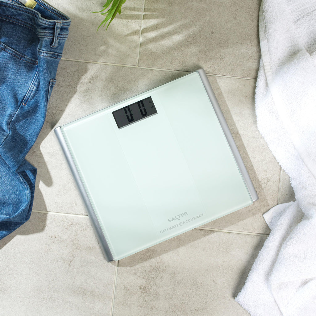 Salter Ultimate Accuracy Bathroom Scale - Digital Bodyweight, Body Fat Scale, 180kg/28st 3lb, 0.05kg/ 50g Precision Instant Readings, LCD Easy To Read Display, Includes Carpet Feet & Batteries - Damaged Box