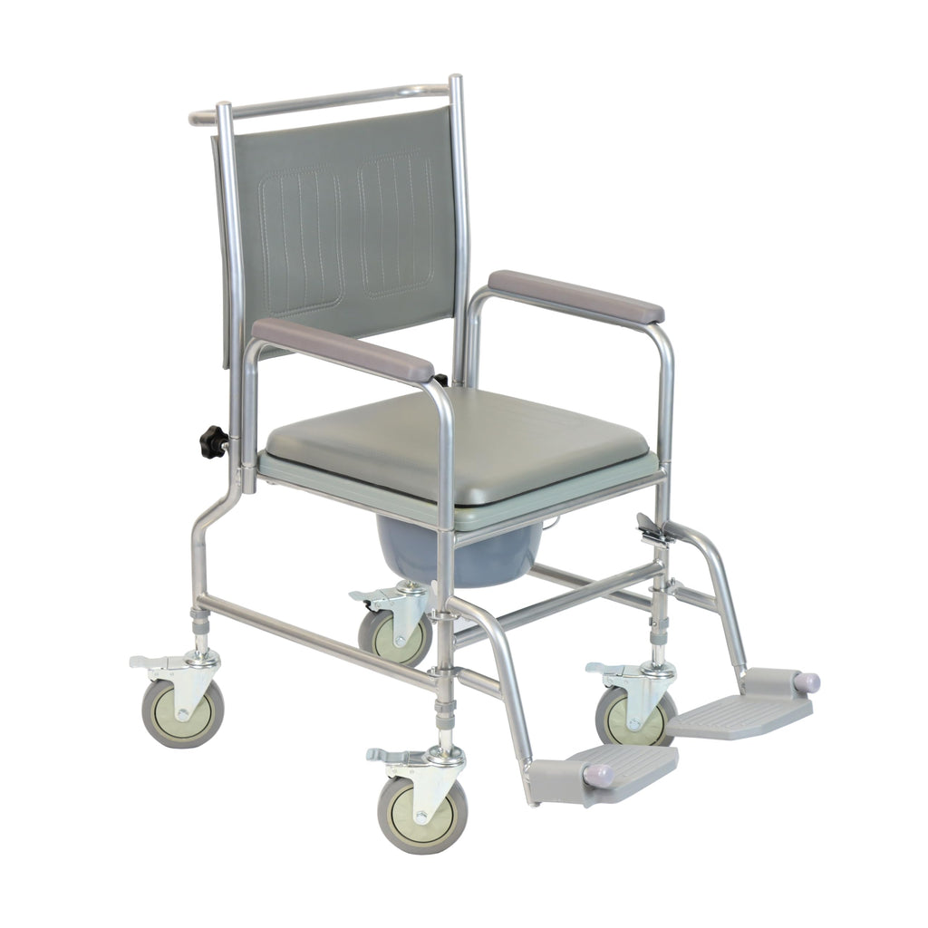 NRS Healthcare Wheeled Commode/Over Toilet Chair with Padded Seat and Back S30063 - Height Adjustable - Damaged Box