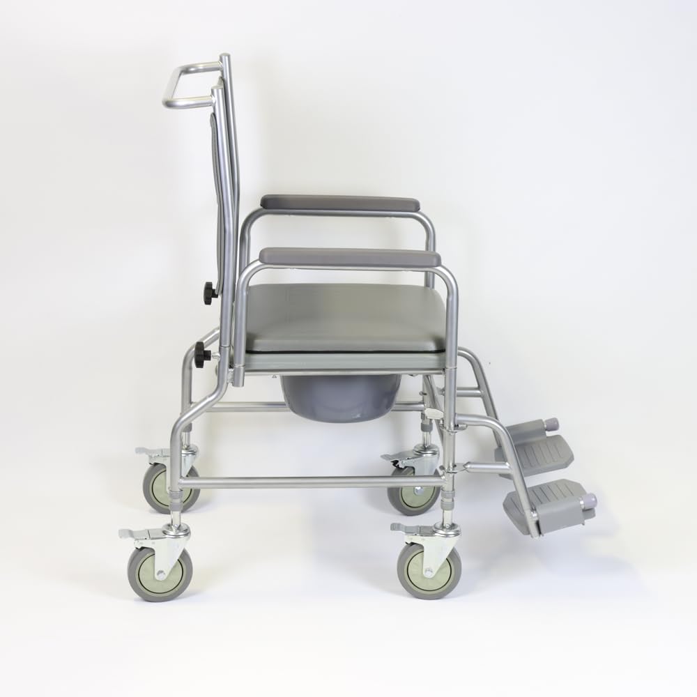NRS Healthcare Wheeled Commode/Over Toilet Chair with Padded Seat and Back S30063 - Height Adjustable - Damaged Box